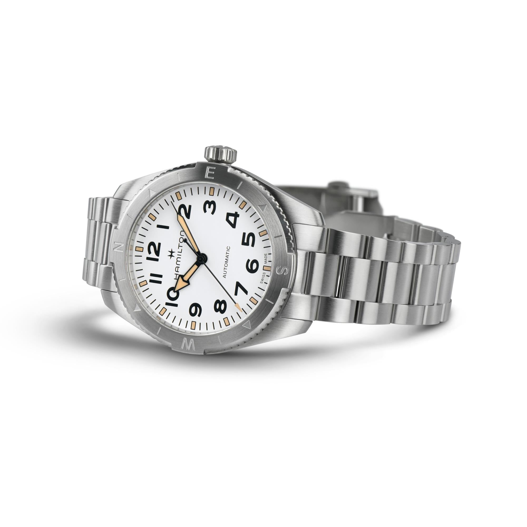 Hamilton Khaki Field 41mm Expedition white sand-blasted dial steel bracelet automatic watch