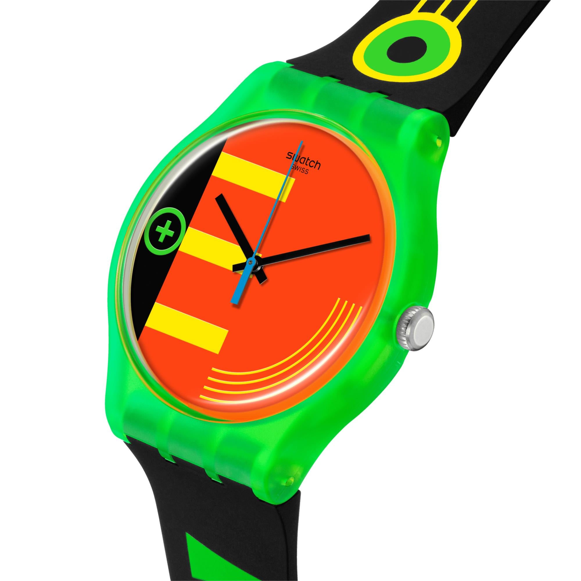 Swatch Neon Rider Multicolour Dial Black Silicone Strap Watch SO29G106