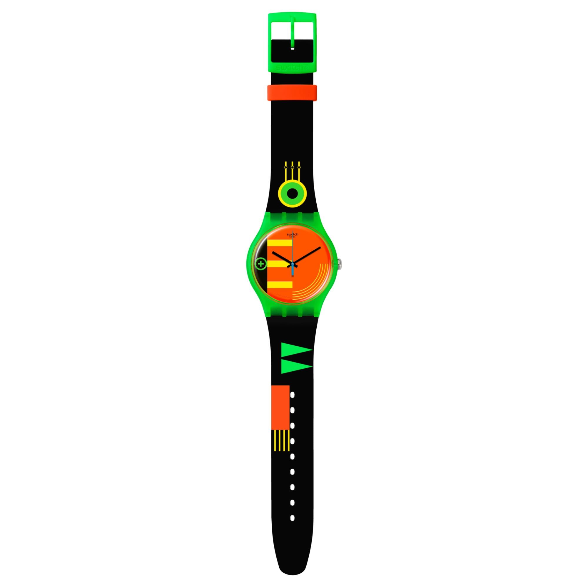 Swatch Neon Rider Multicolour Dial Black Silicone Strap Watch SO29G106