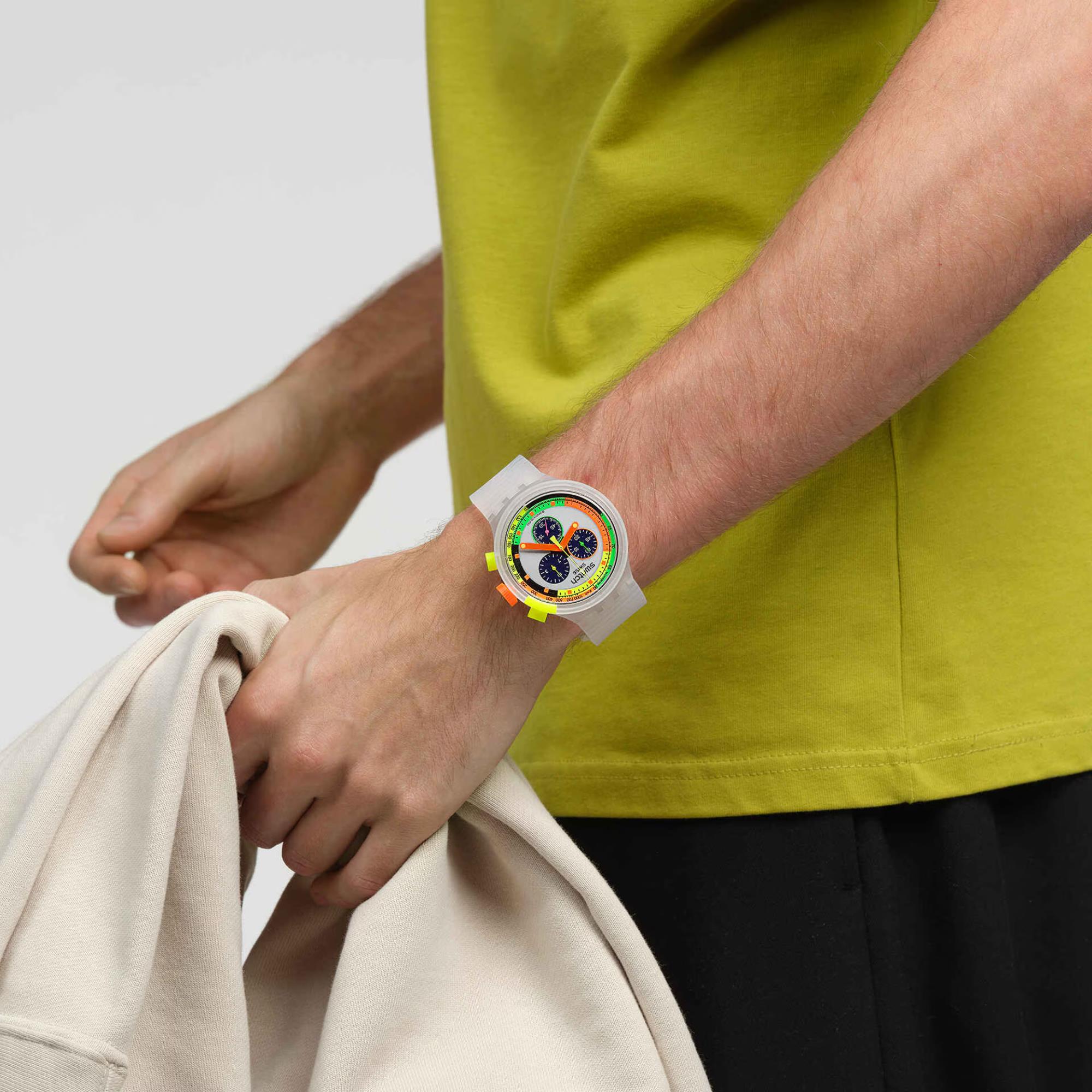 Swatch Neon Jelly Multicolour Dial Silicone Strap Chronograph Unisex Watch SB02K100 - WatchNation