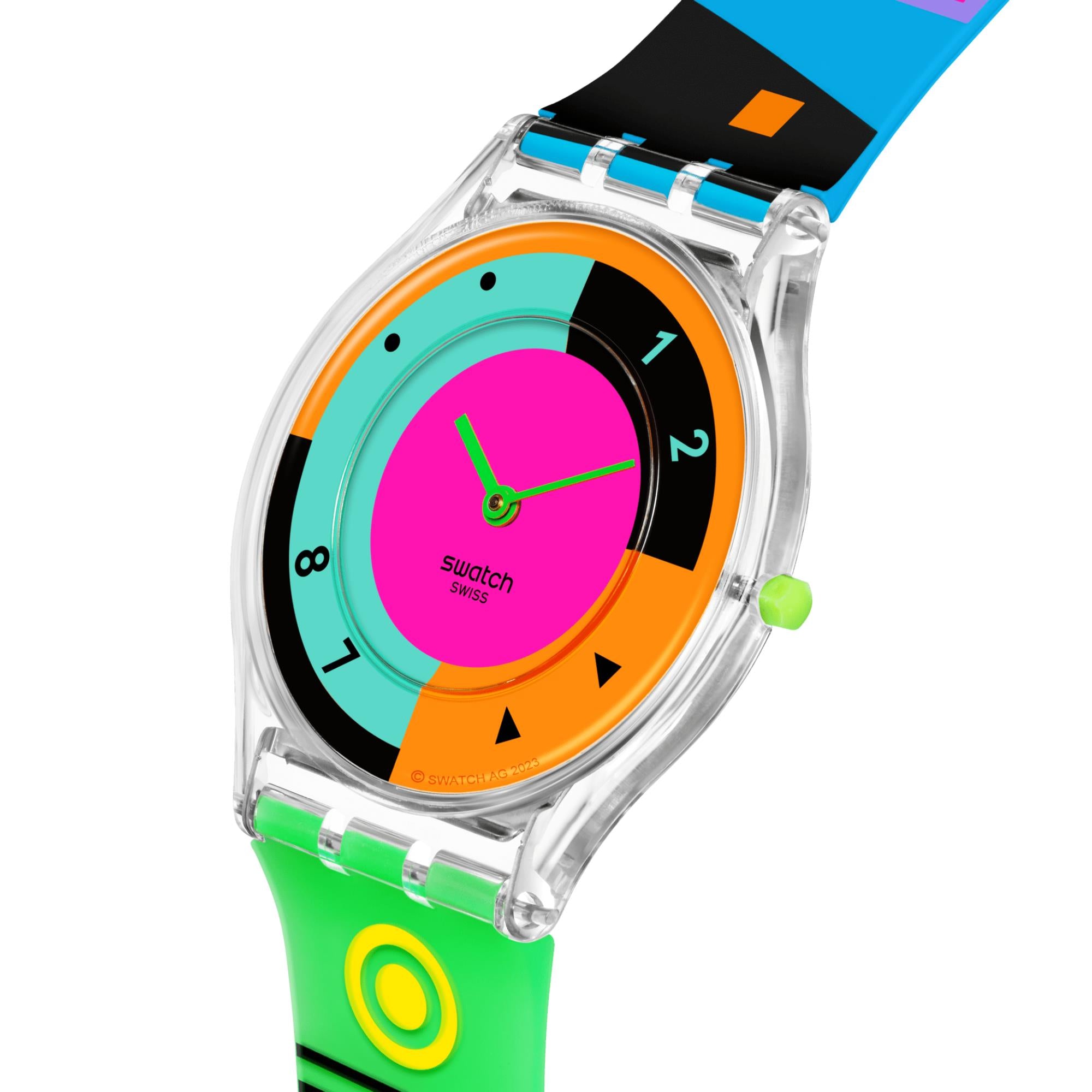 Swatch Neon Hot Racer Multi-coloured Dial Transparent Silicone Strap Watch SS08K119