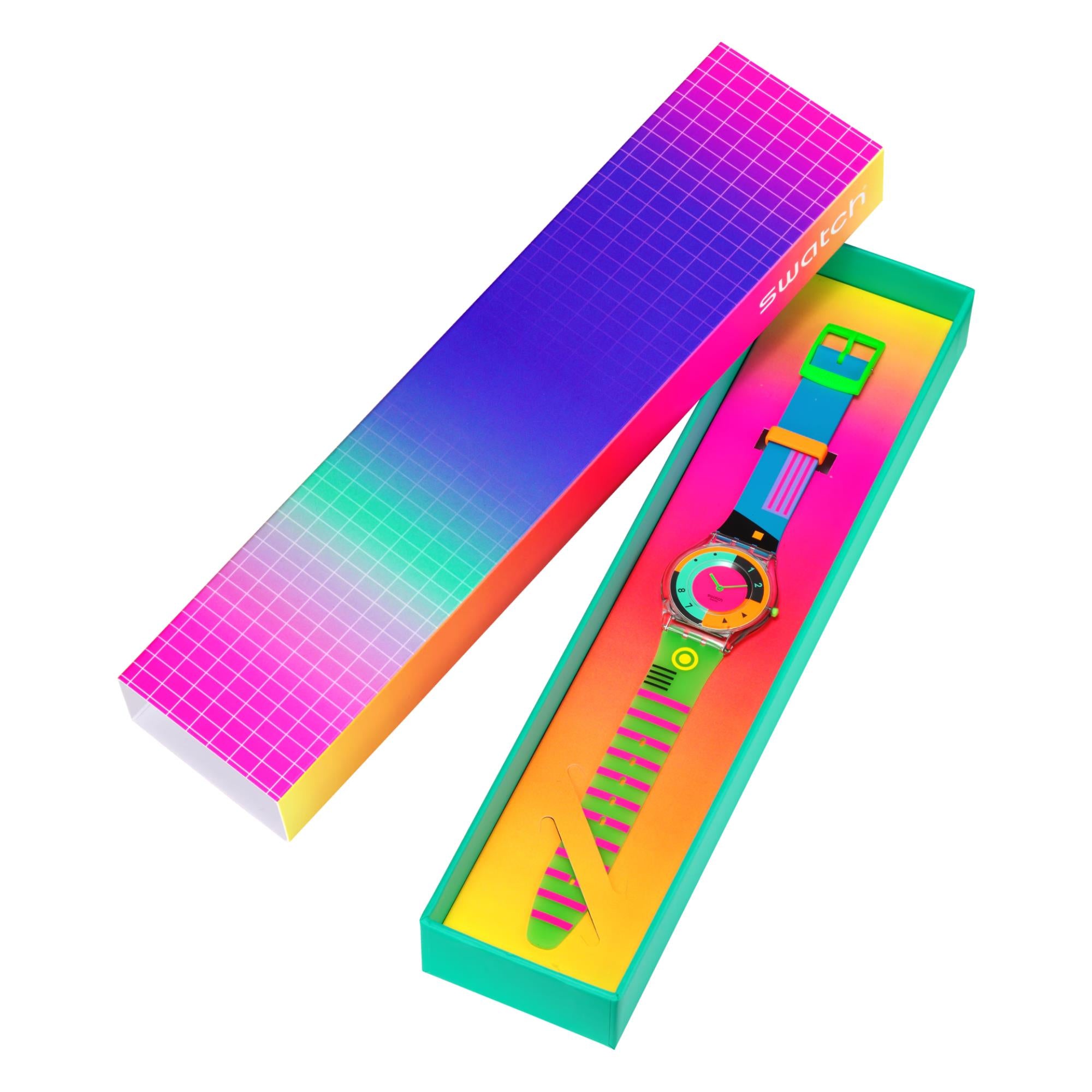 Swatch Neon Hot Racer Multi-coloured Dial Transparent Silicone Strap Watch SS08K119