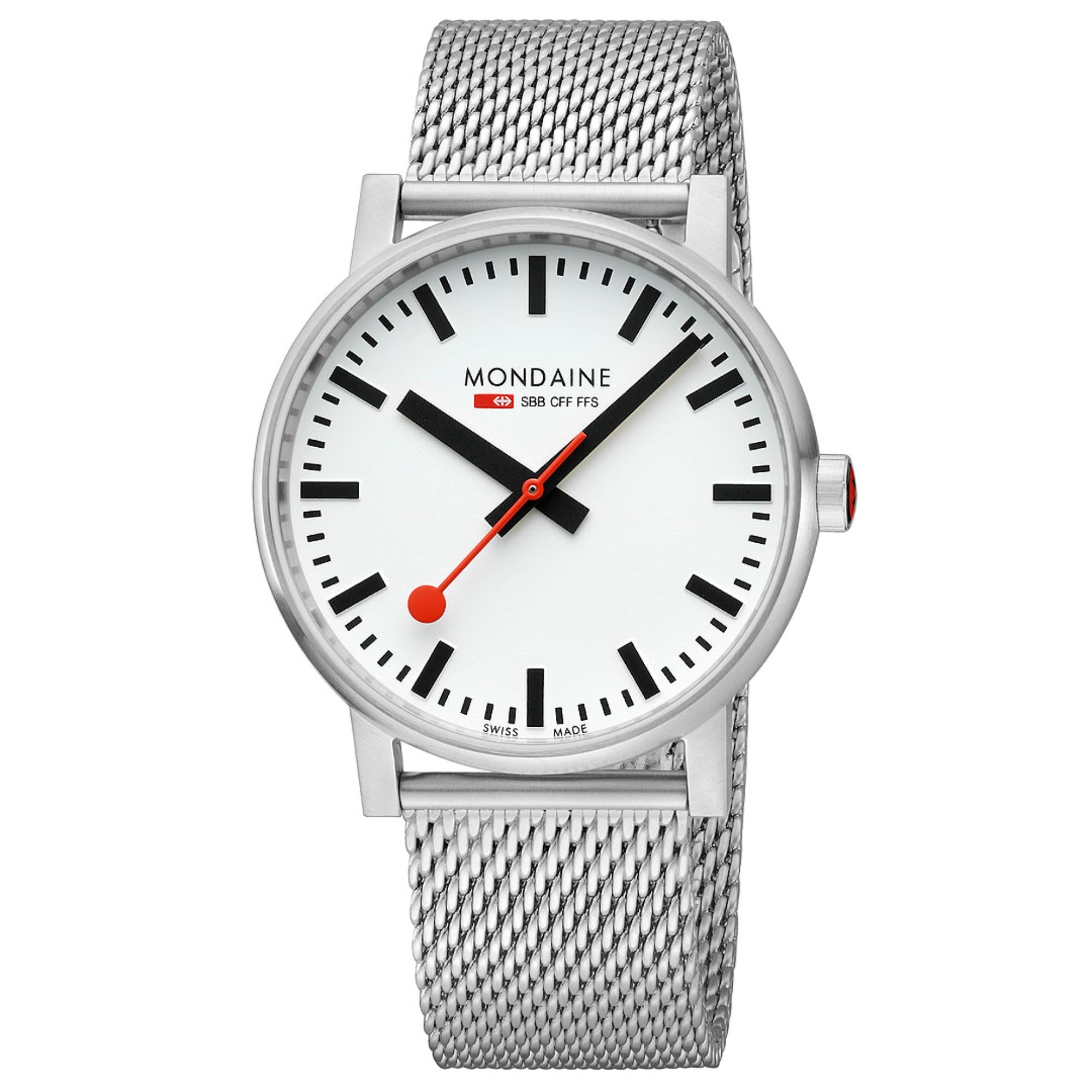 Mondaine evo2 White Dial Stainless Steel Mesh Watch MSE.43110.SJ