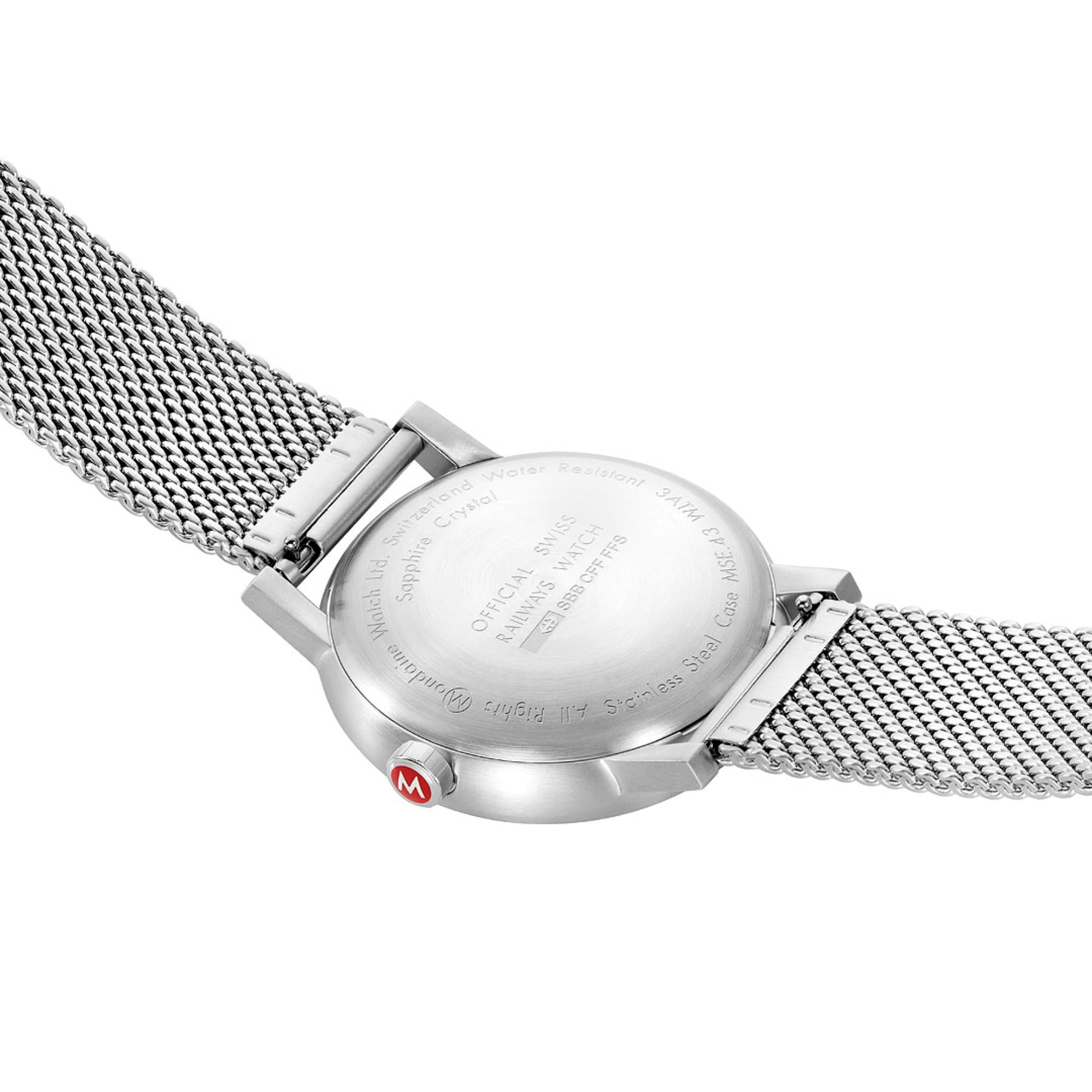 Mondaine evo2 White Dial Stainless Steel Mesh Watch MSE.43110.SJ