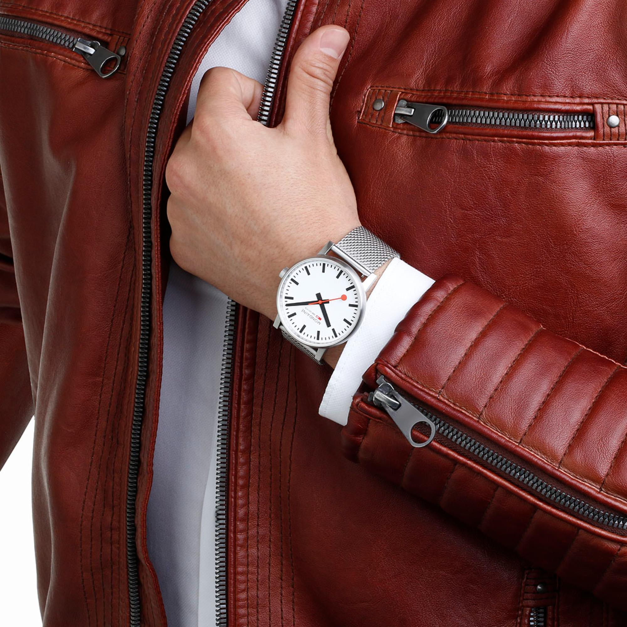 Mondaine evo2 White Dial Stainless Steel Mesh Watch MSE.43110.SJ