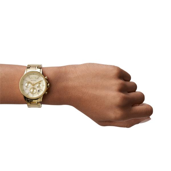 Armani Exchange Banks 36mm Chronograph Gold Dial Steel Ladies Quartz Watch AX4327