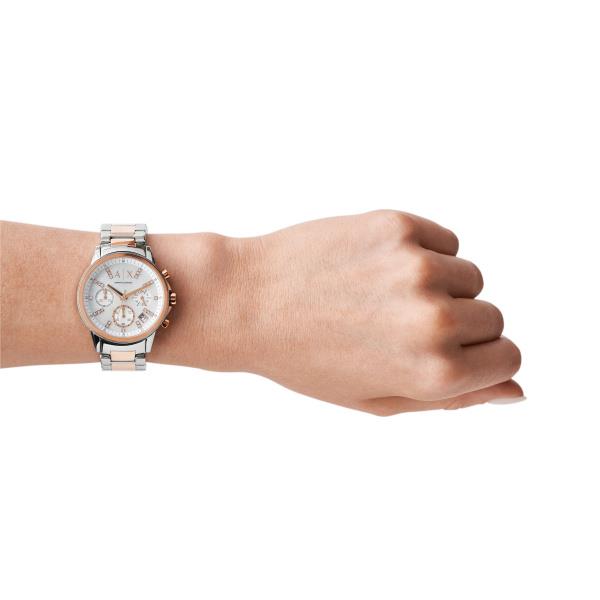 Armani Exchange Zirkonia 36mm Chronograph Silbernes Zifferblatt Damen Quarz Uhr AX4331