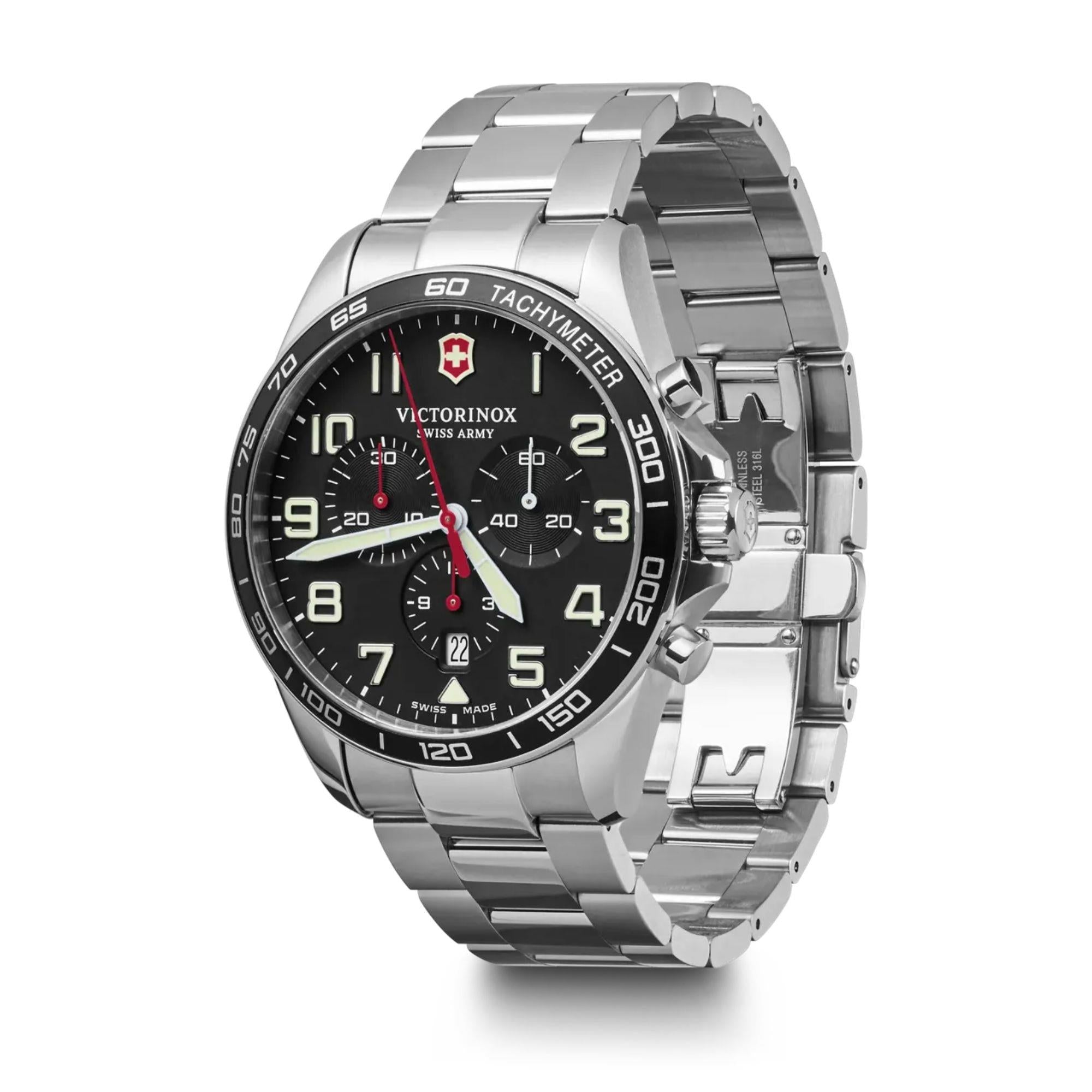 Victorinox FieldForce 42mm Chronograph Black Dial Steel Mens Quartz Watch 241855