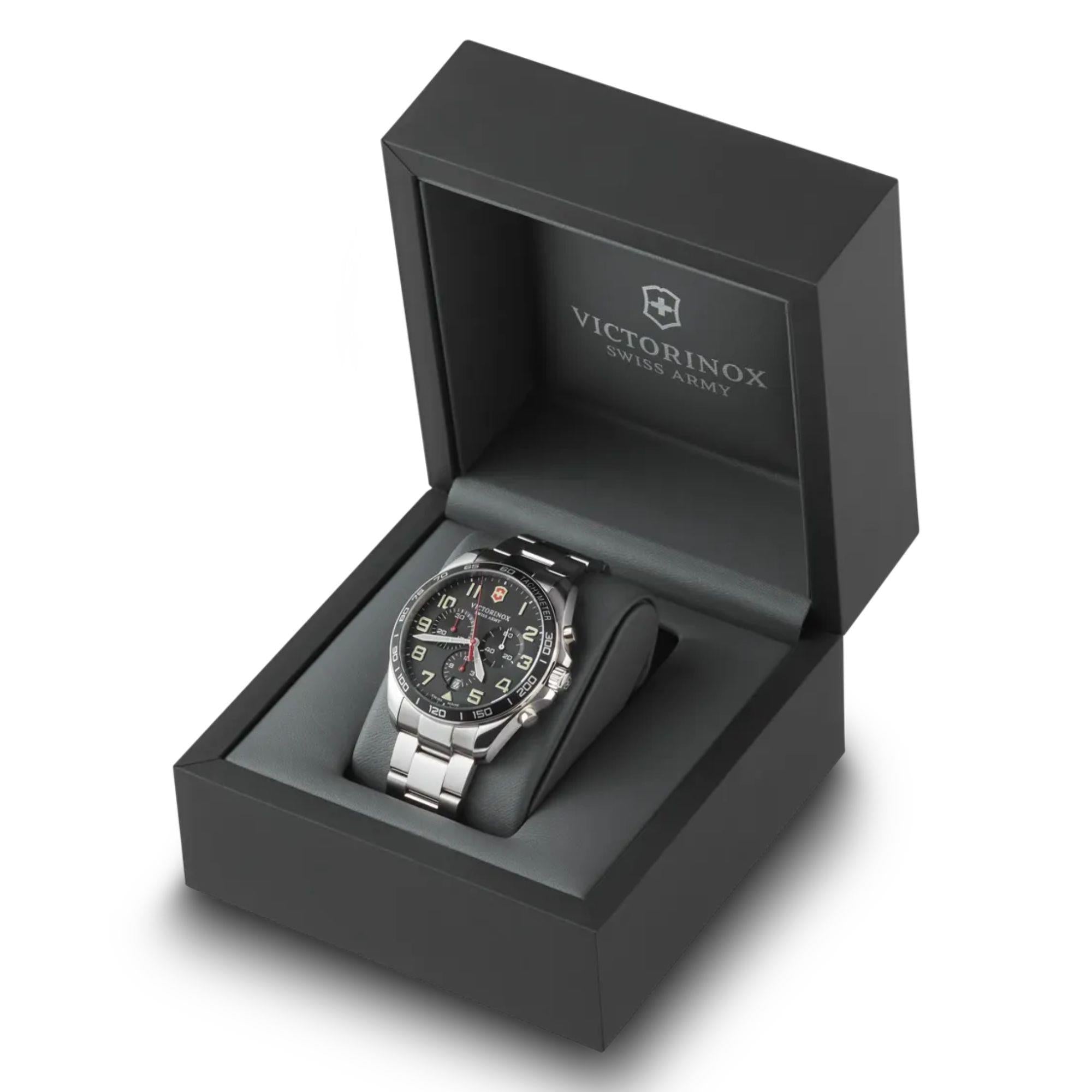 Victorinox FieldForce 42mm Chronograph Black Dial Steel Mens Quartz Watch 241855