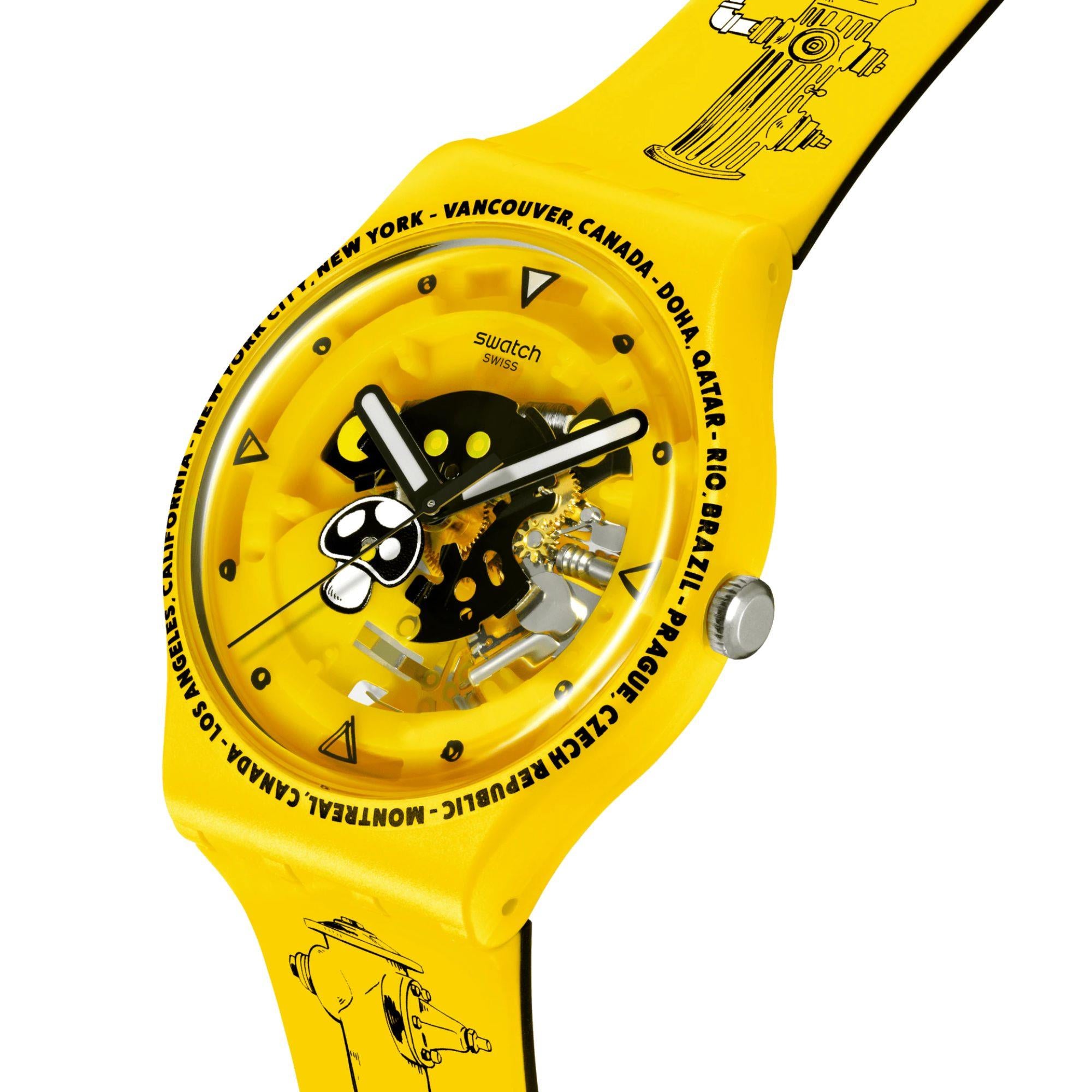 Swatch TIME WITH ANDY ANDERSON Yellow Dial Silicone Watch SO29J101