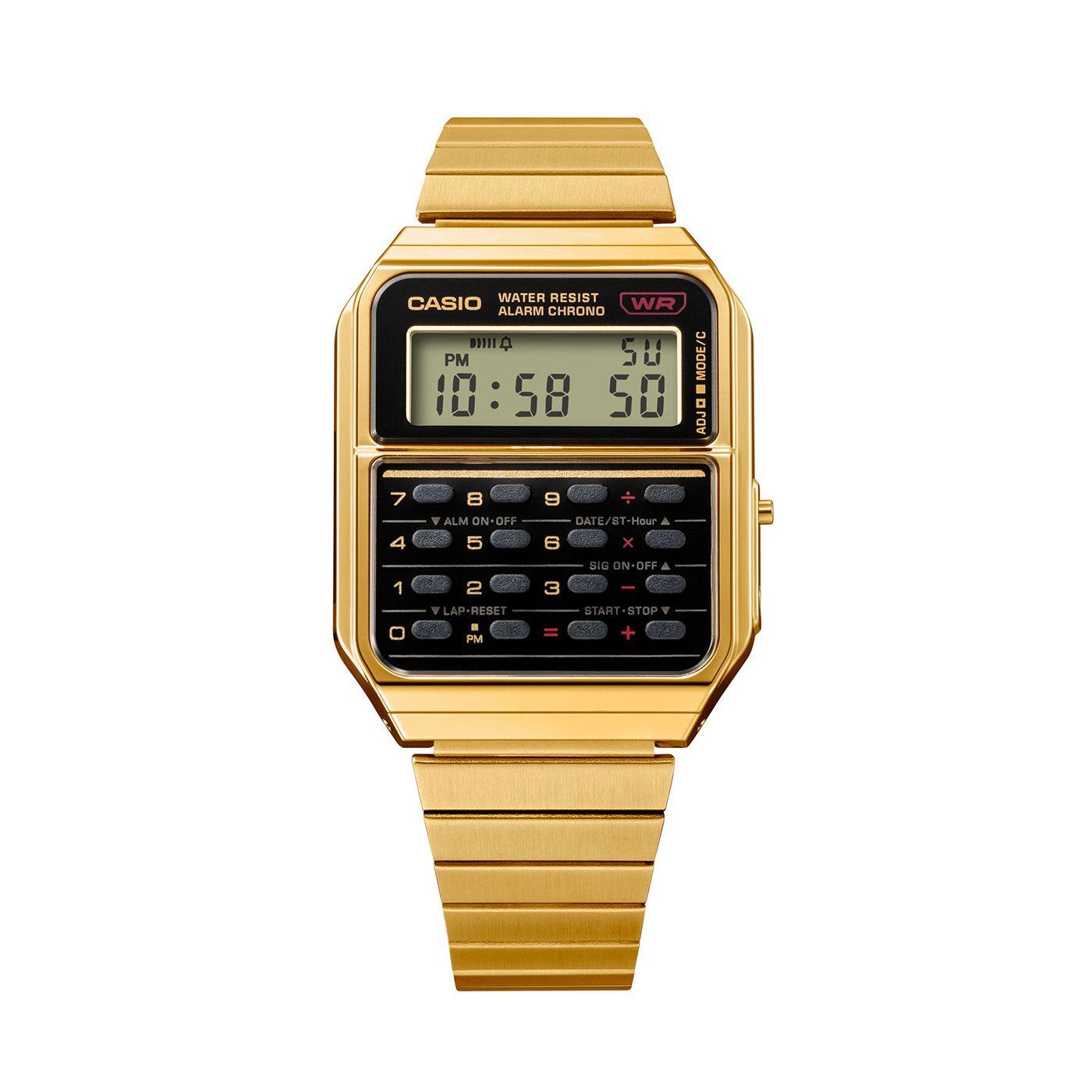 Casio Vintage Digital Calculator Gold Tone Steel Quartz Watch CA-500WEG-1AEF
