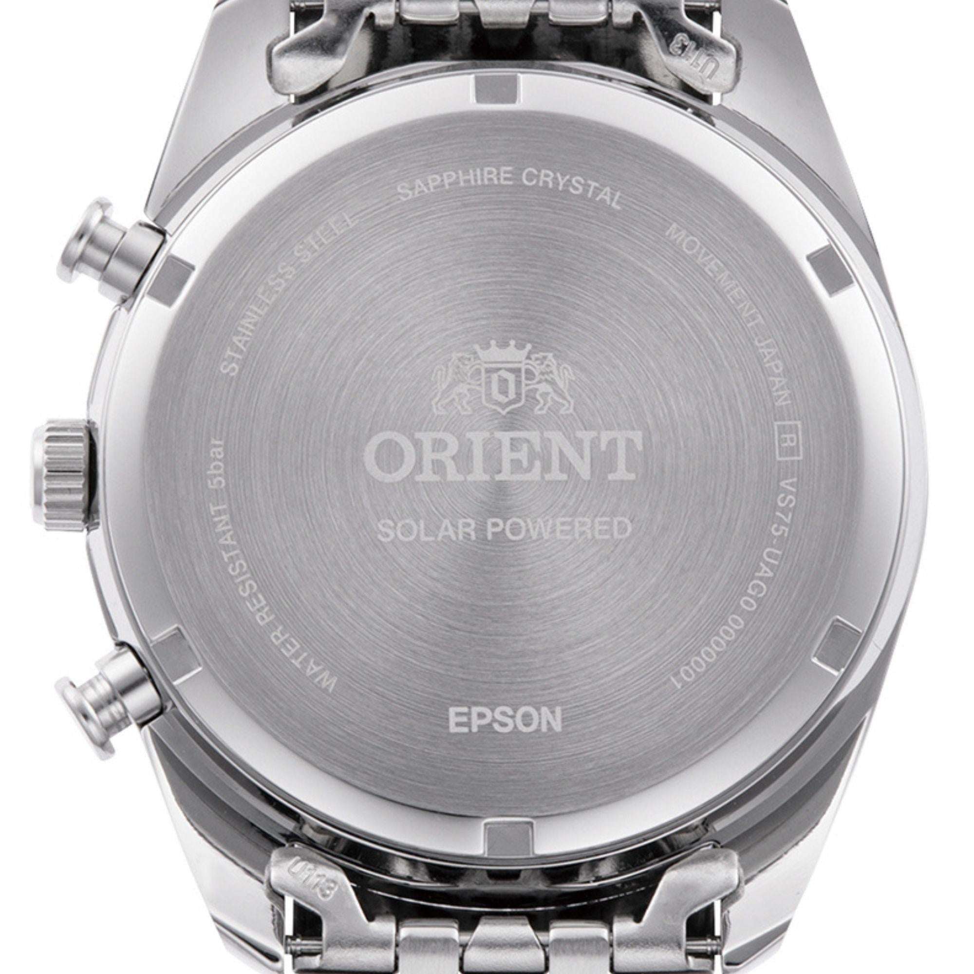 Orient Stretto 40mm Chronograph White Dial Steel Mens Solar Watch RA-TX0305S10B