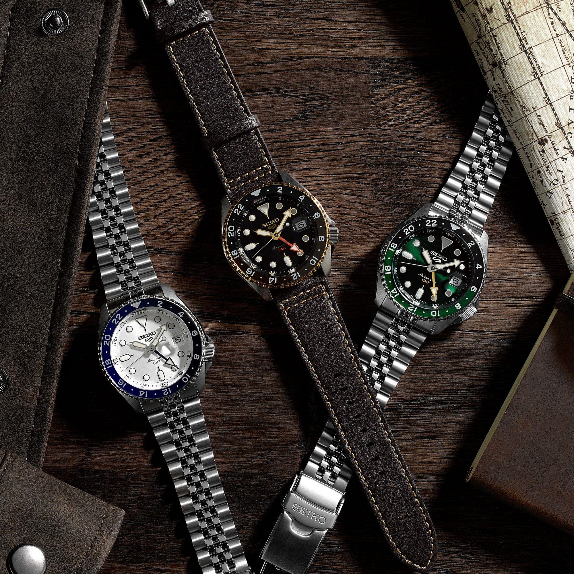 Seiko 5 Sports SKX GMT Himmelblau Silberne Wolke Automatik Weißes Zifferblatt Stahlarmband Herren Uhr SSK033K1