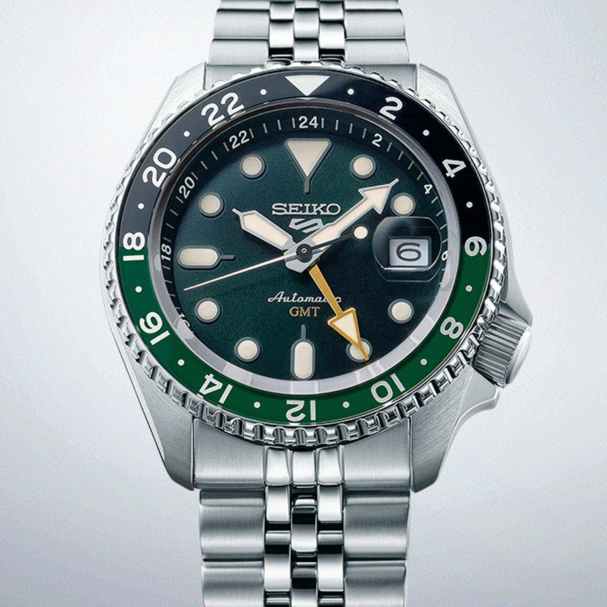 Seiko 5 Sports SKX GMT Sprite Grün Automatik Grünes Zifferblatt Stahlarmband Herren Uhr SSK035K1