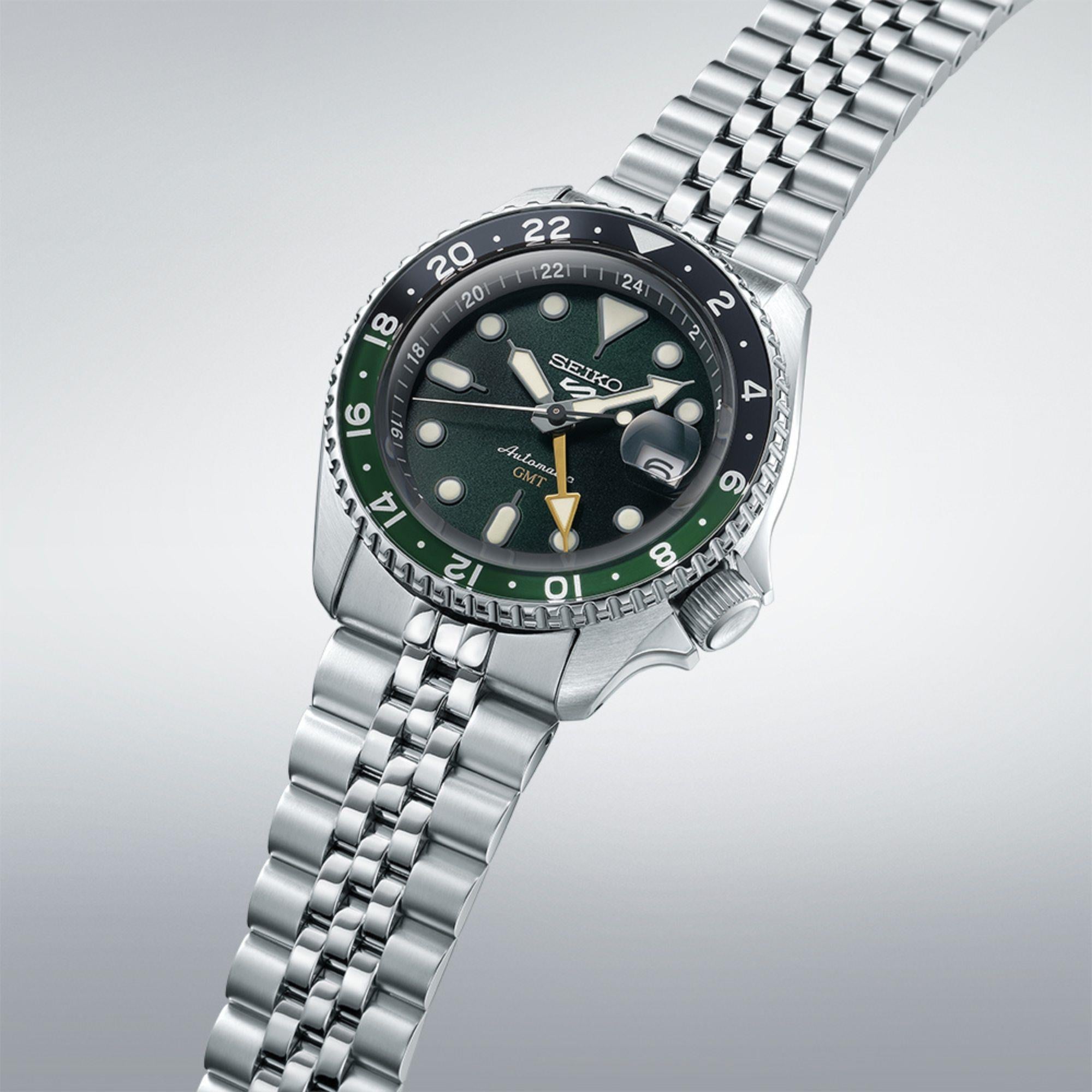 Seiko 5 Sports SKX GMT Sprite Grün Automatik Grünes Zifferblatt Stahlarmband Herren Uhr SSK035K1