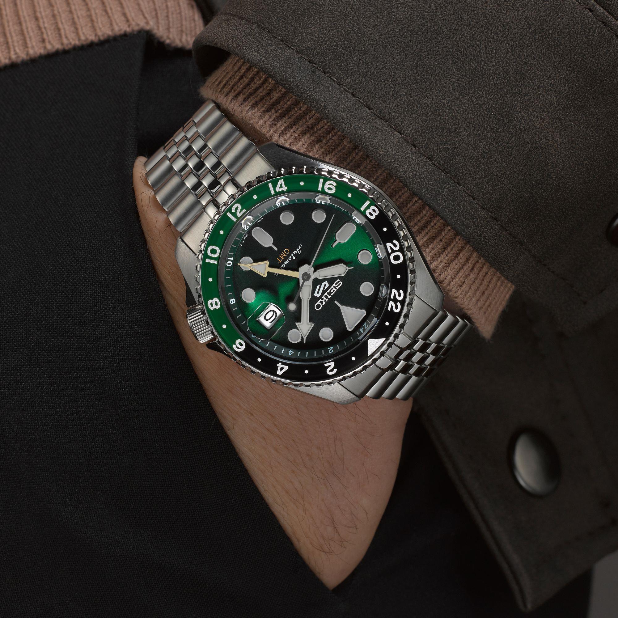 Seiko 5 Sports SKX GMT Sprite Grün Automatik Grünes Zifferblatt Stahlarmband Herren Uhr SSK035K1