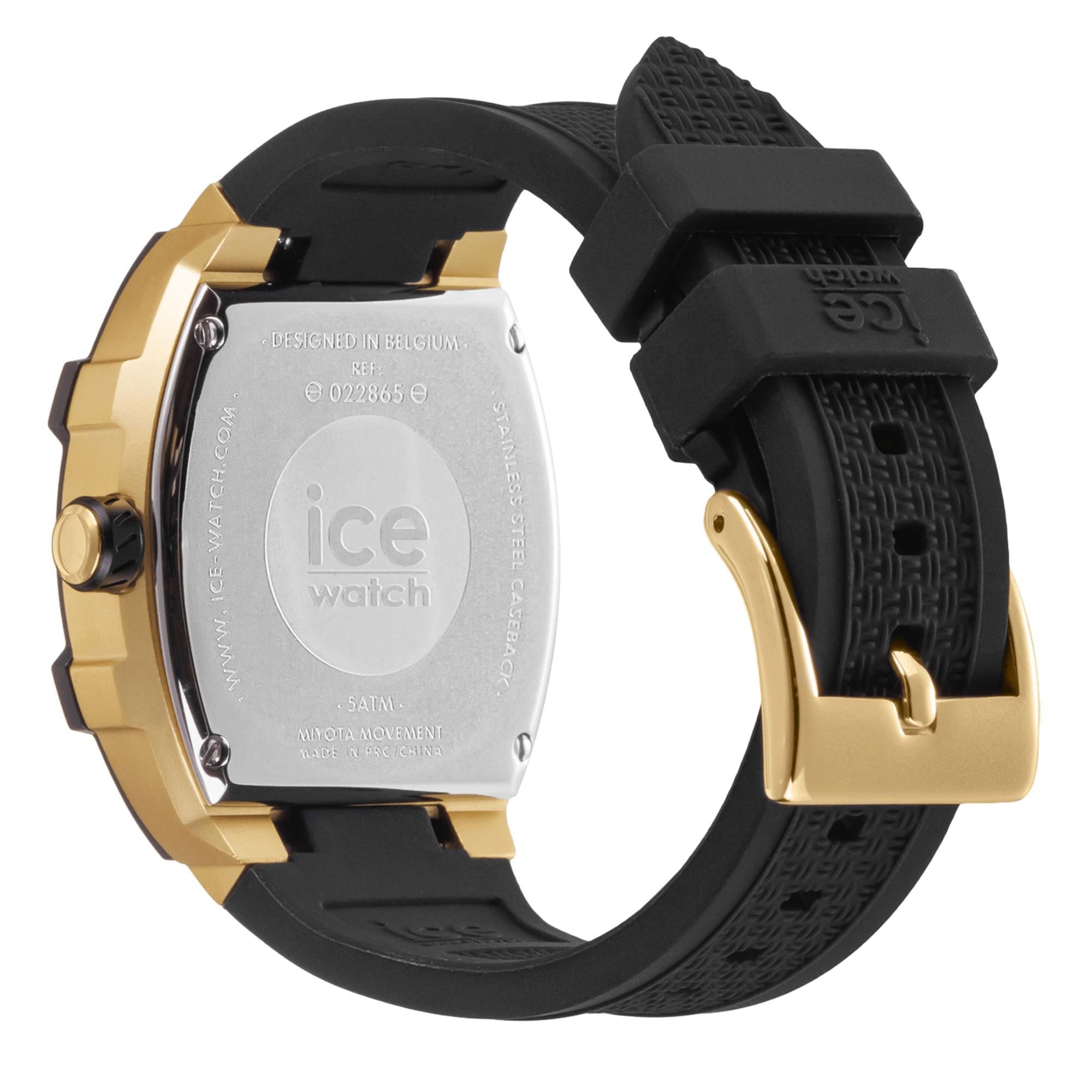 ICE Boliday Schwarz Gold Schwarzes Zifferblatt Silikonarmband Uhr 022865