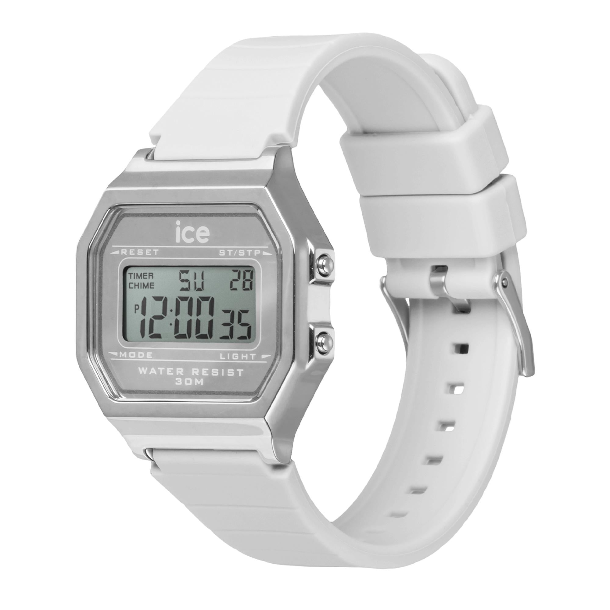 ICE Digit Retro Metal Digital White Silicone Strap Watch 022734
