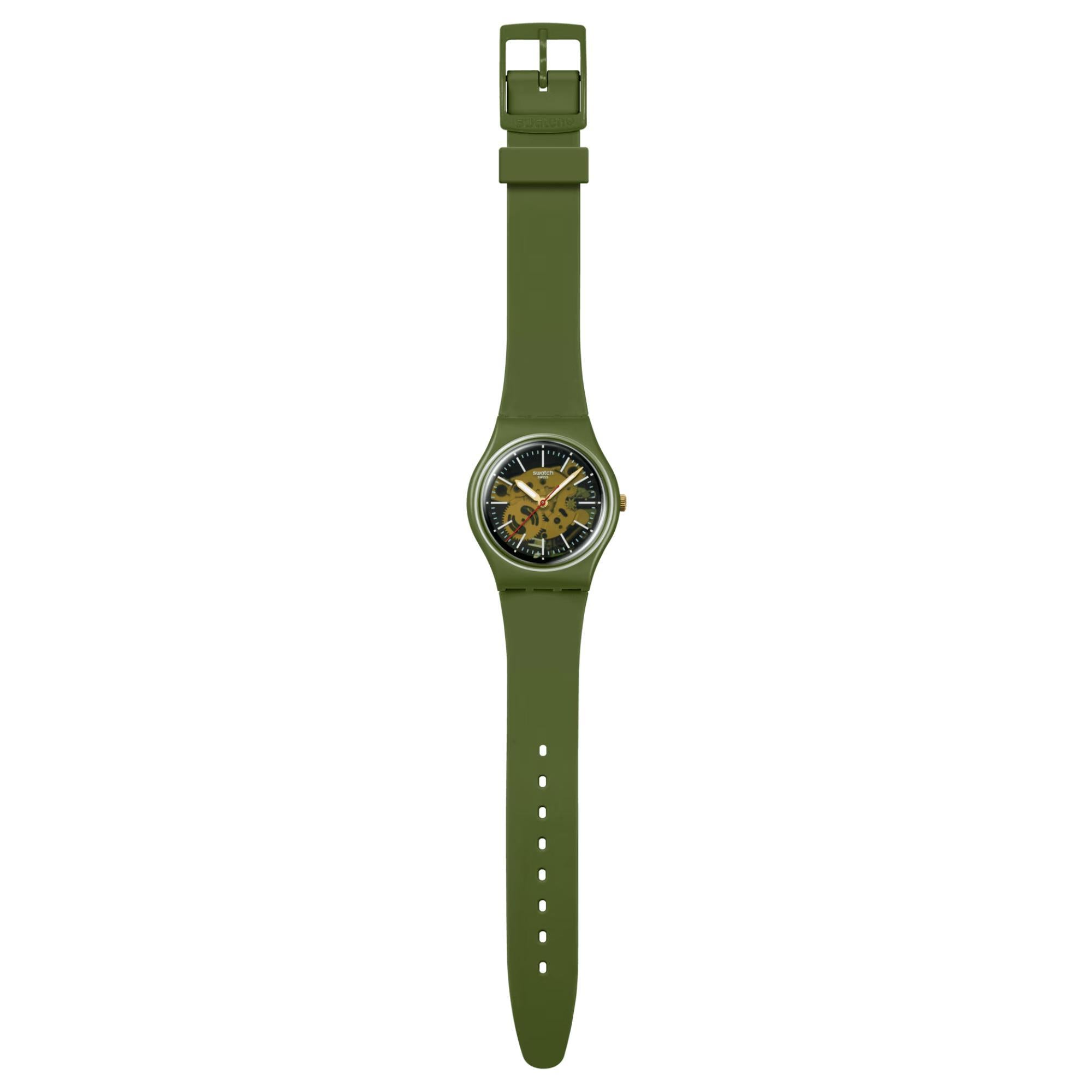 Swatch THRU THE GREENERY Quarz Grünes Zifferblatt Edelstahlarmband Herren Uhr SO28G110