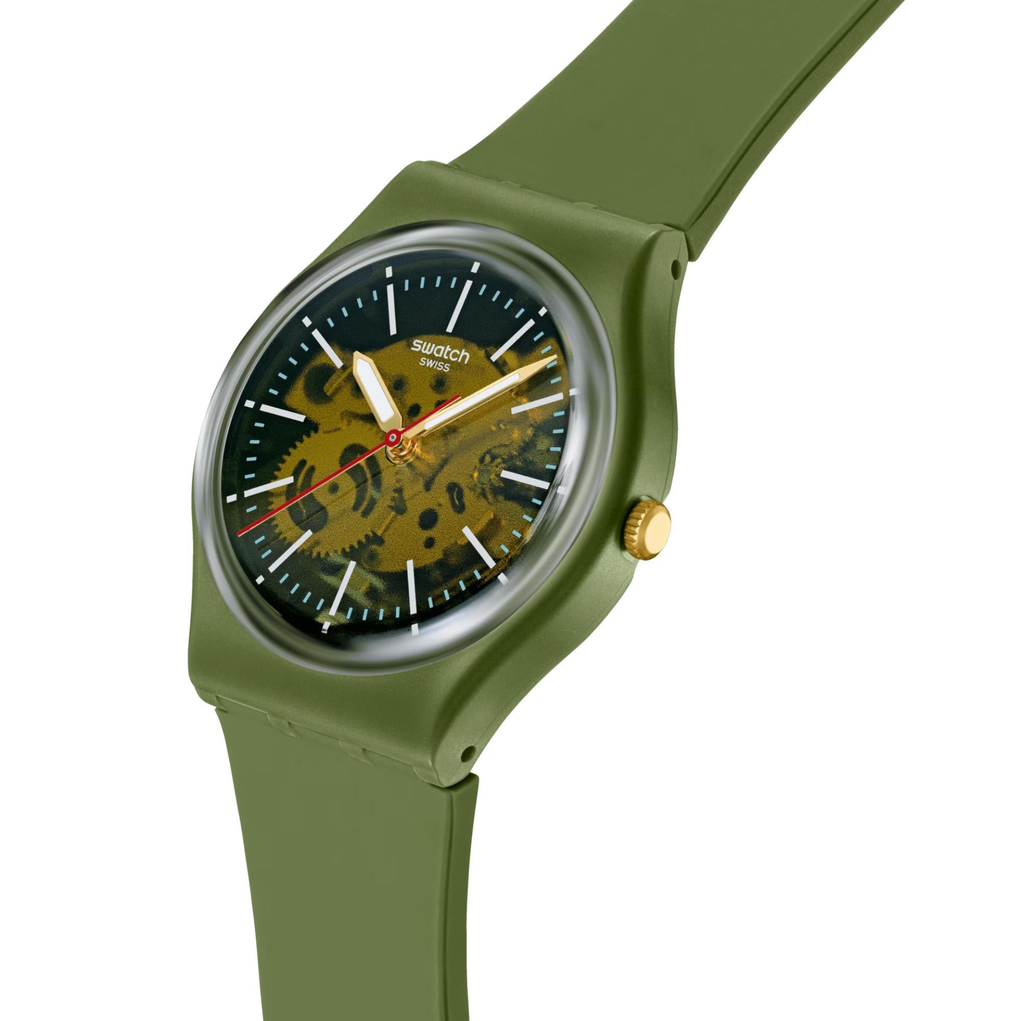 Swatch THRU THE GREENERY Quarz Grünes Zifferblatt Edelstahlarmband Herren Uhr SO28G110