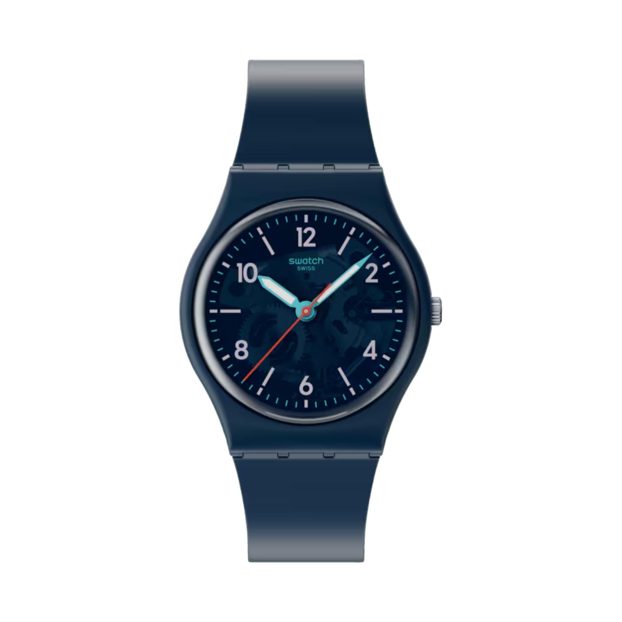 Swatch TIME TO TEAL Quarz Blaues Zifferblatt Biobasierte Uhr SO28N118