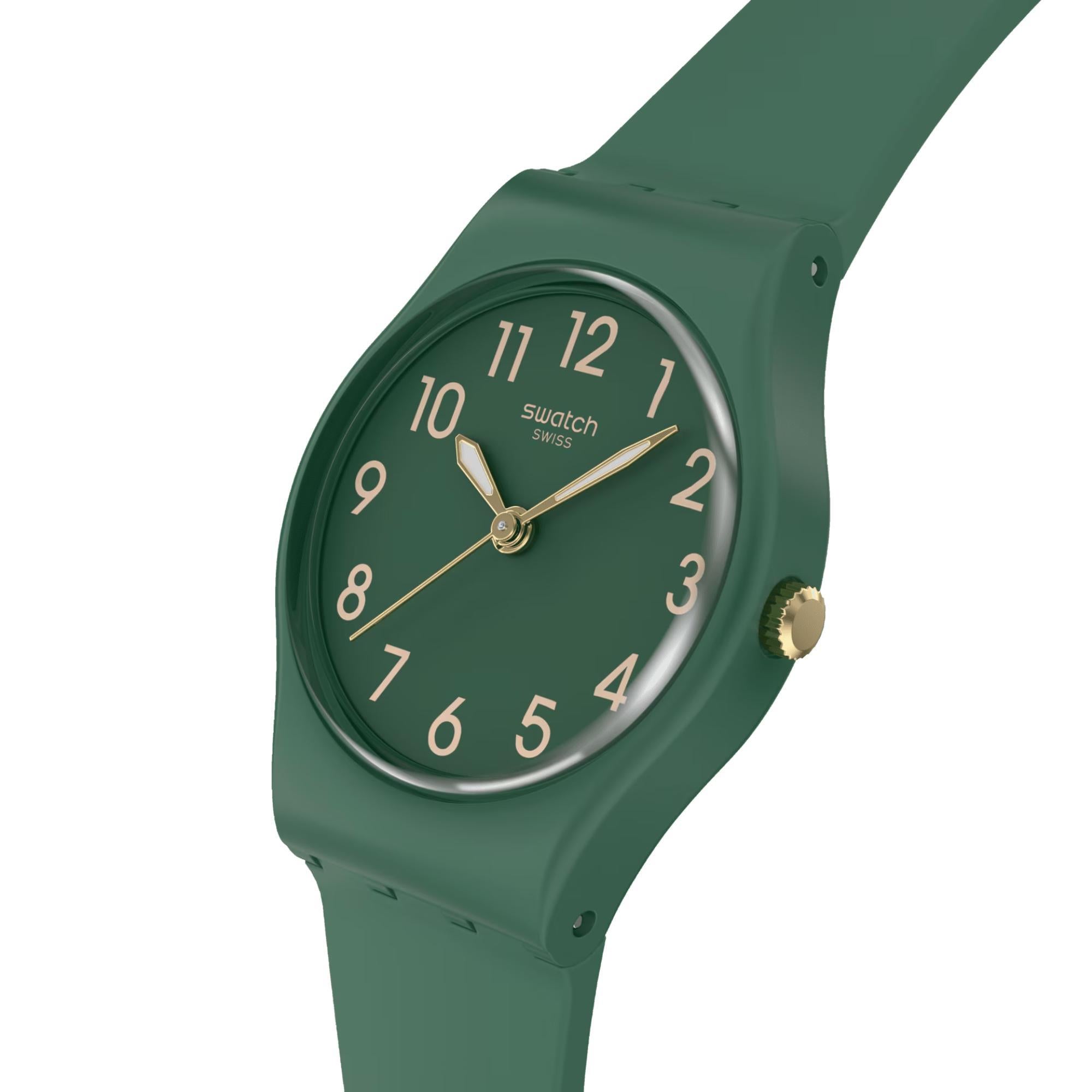 Swatch NOTES OF PECAN Quartz Green Dial Biosourced Strap Watch LG130