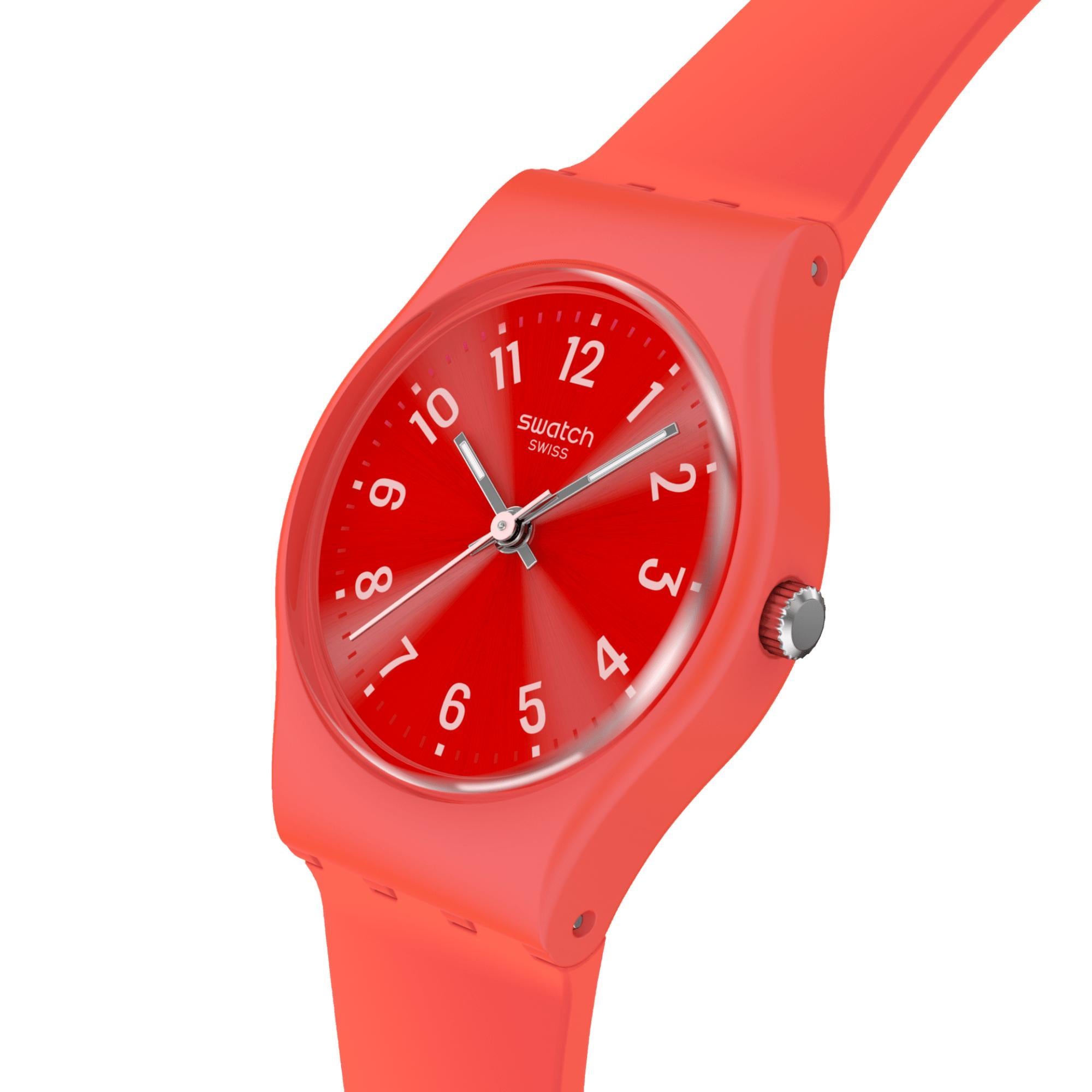 Swatch NOTES OF CORAL Quartz Red Dial Silicone Strap Watch LP165