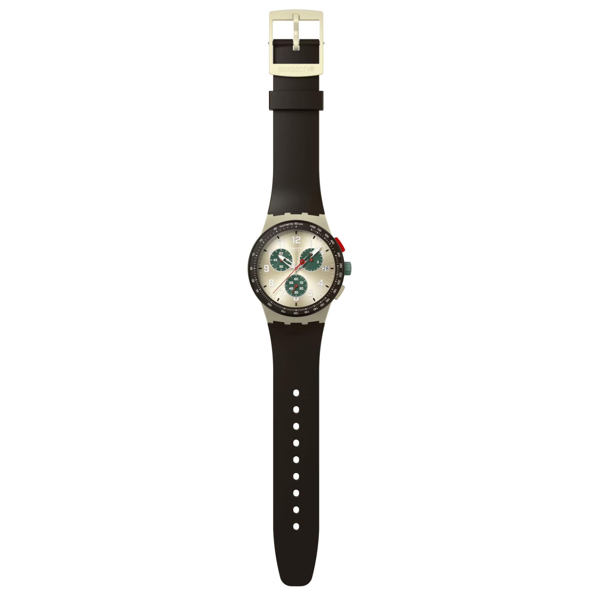 Swatch OBSIDIAN INK Quarz Beiges Zifferblatt Silikonarmband Uhr SUST402