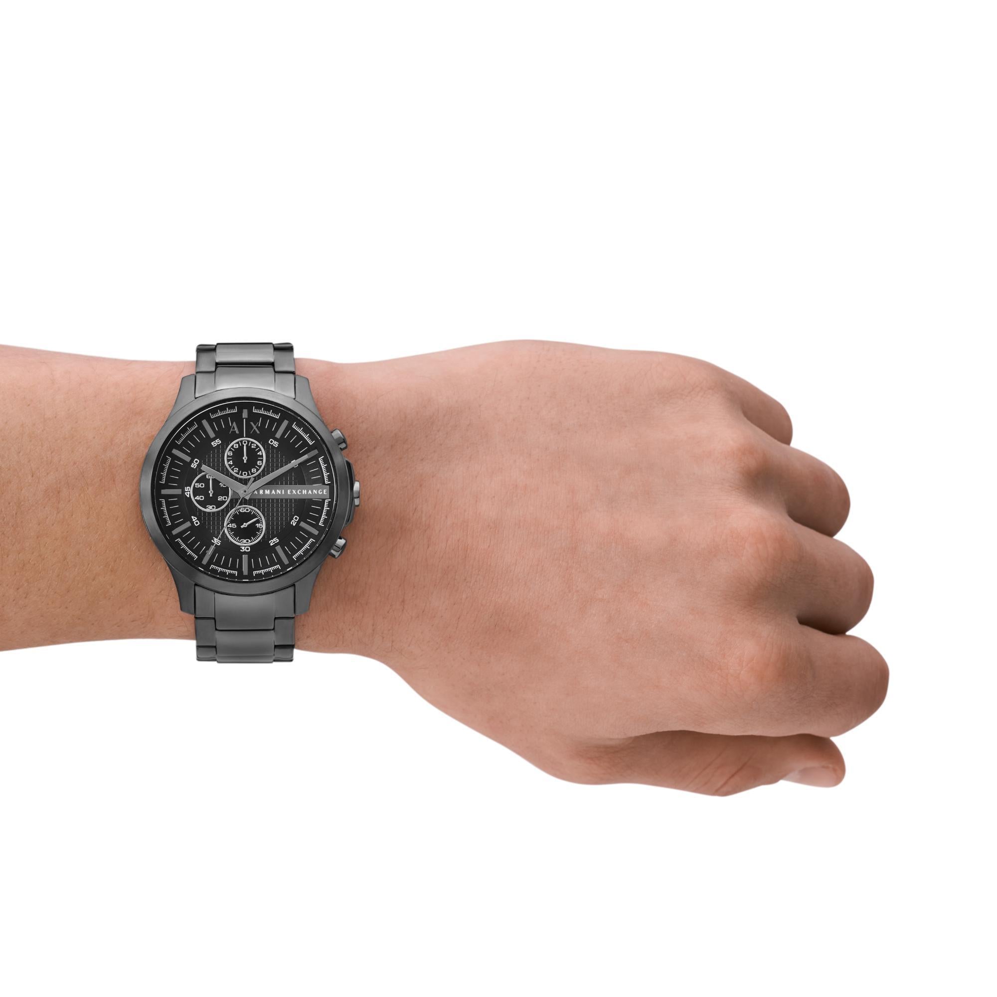 Armani Exchange Hampton 46mm Chronograph Black Dial Steel Mens Quartz Watch AX2454