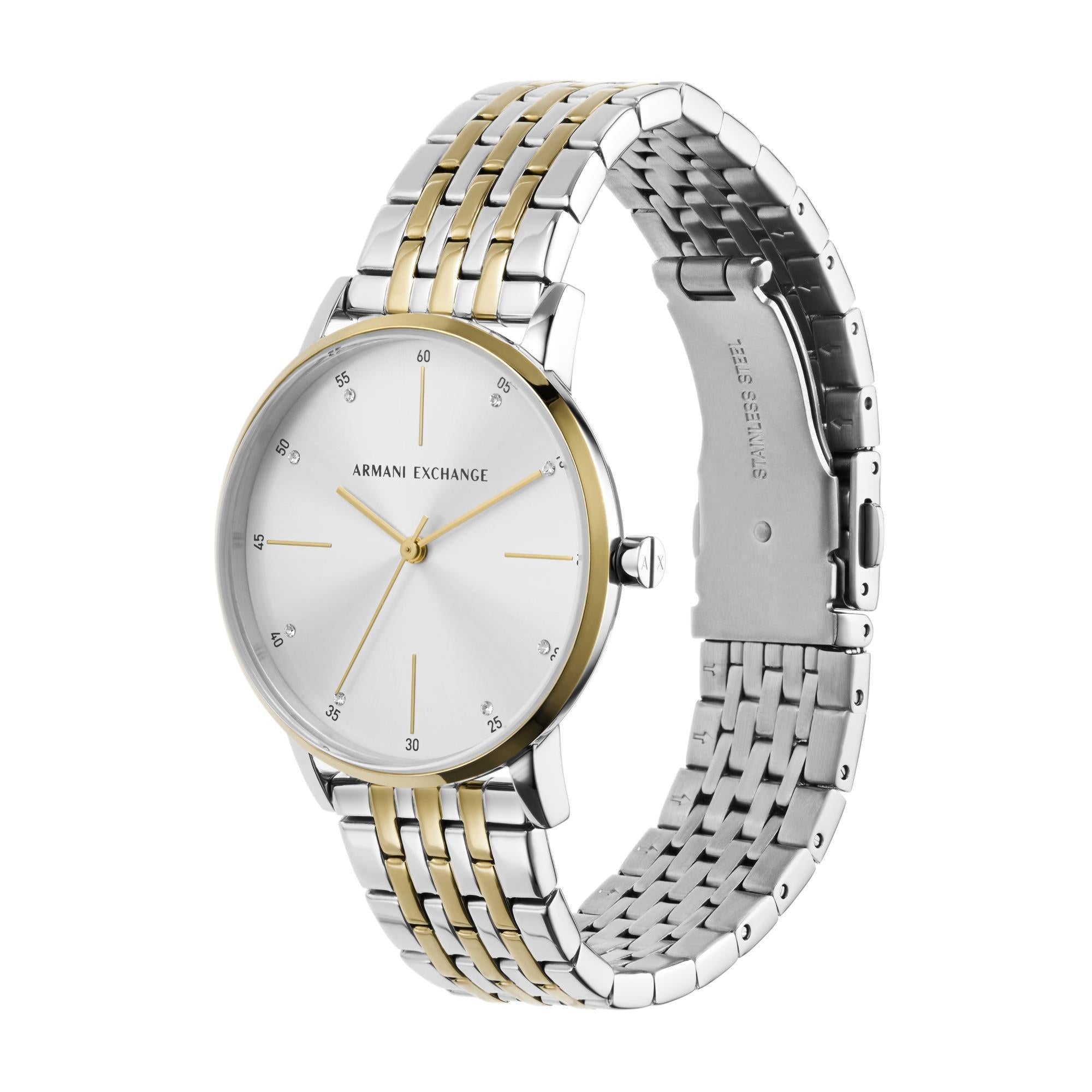 Armani Exchange Lola 36mm Silver Dial Steel Ladies Quartz Watch and Bracelet Set AX7156SET