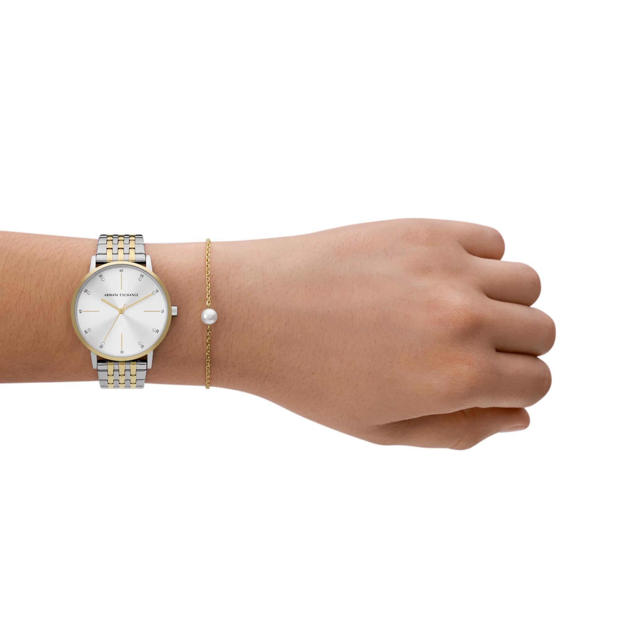 Armani Exchange Lola 36mm Silver Dial Steel Ladies Quartz Watch and Bracelet Set AX7156SET