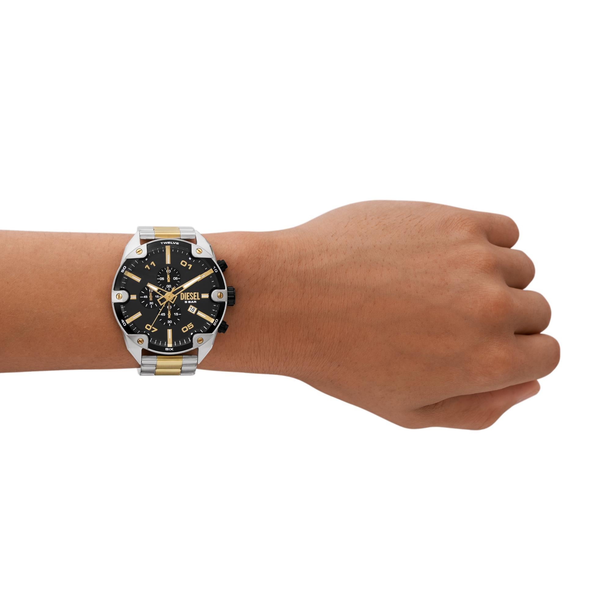 Diesel Spiked 49mm Chronograph Black Dial Steel Mens Quartz Watch DZ4627
