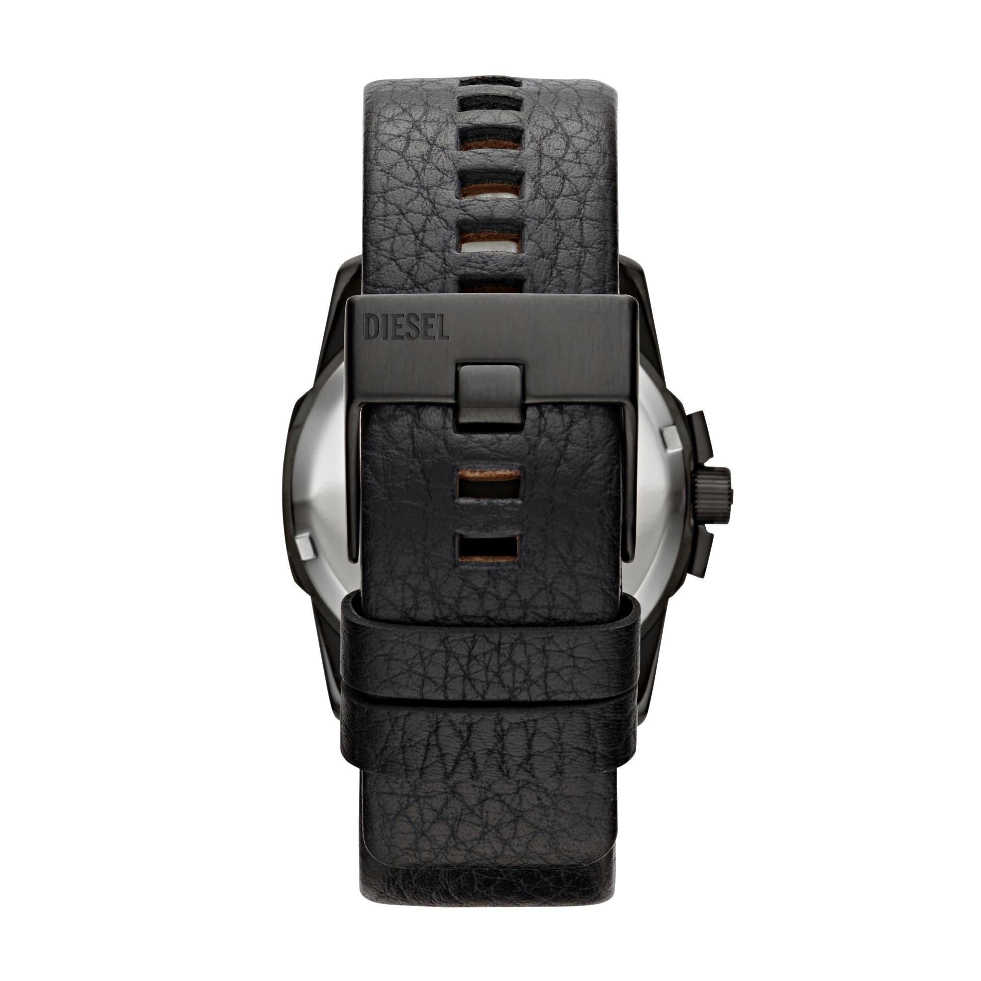 Diesel Master Chief 45mm Uhr mit schwarzem Zifferblatt und Lederarmband für Herren DZ1657