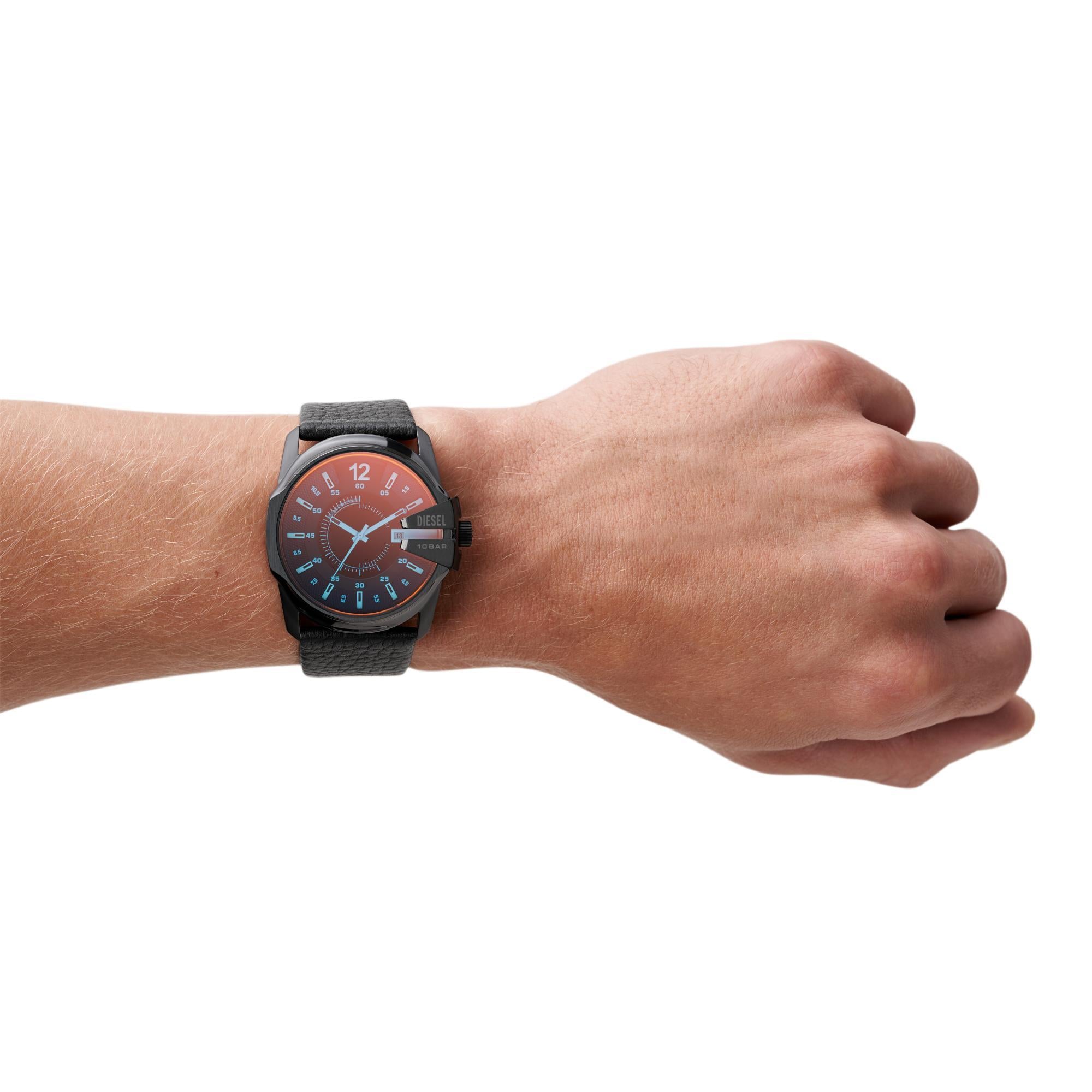 Diesel Master Chief 45mm Black Dial Leather Mens Quartz Watch DZ1657