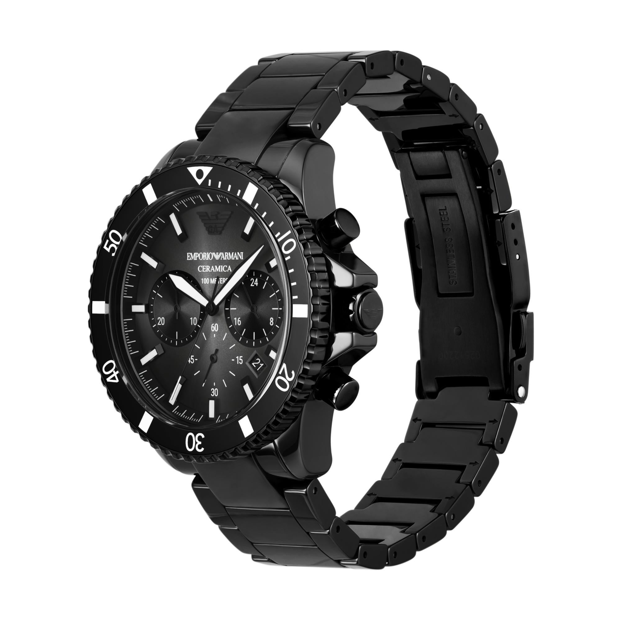 Emporio Armani World Explorer 43mm Chronograph Black Dial Steel Mens Quartz Watch AR70010