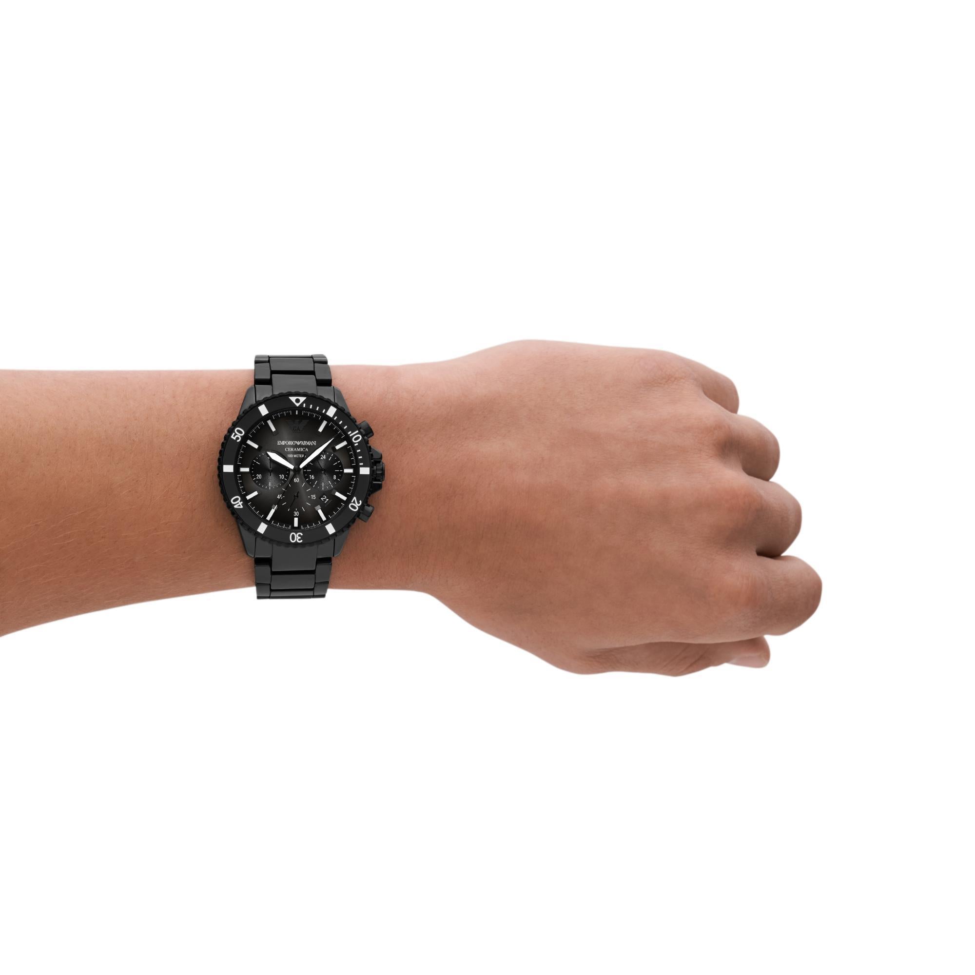 Emporio Armani World Explorer 43mm Chronograph Black Dial Steel Mens Quartz Watch AR70010