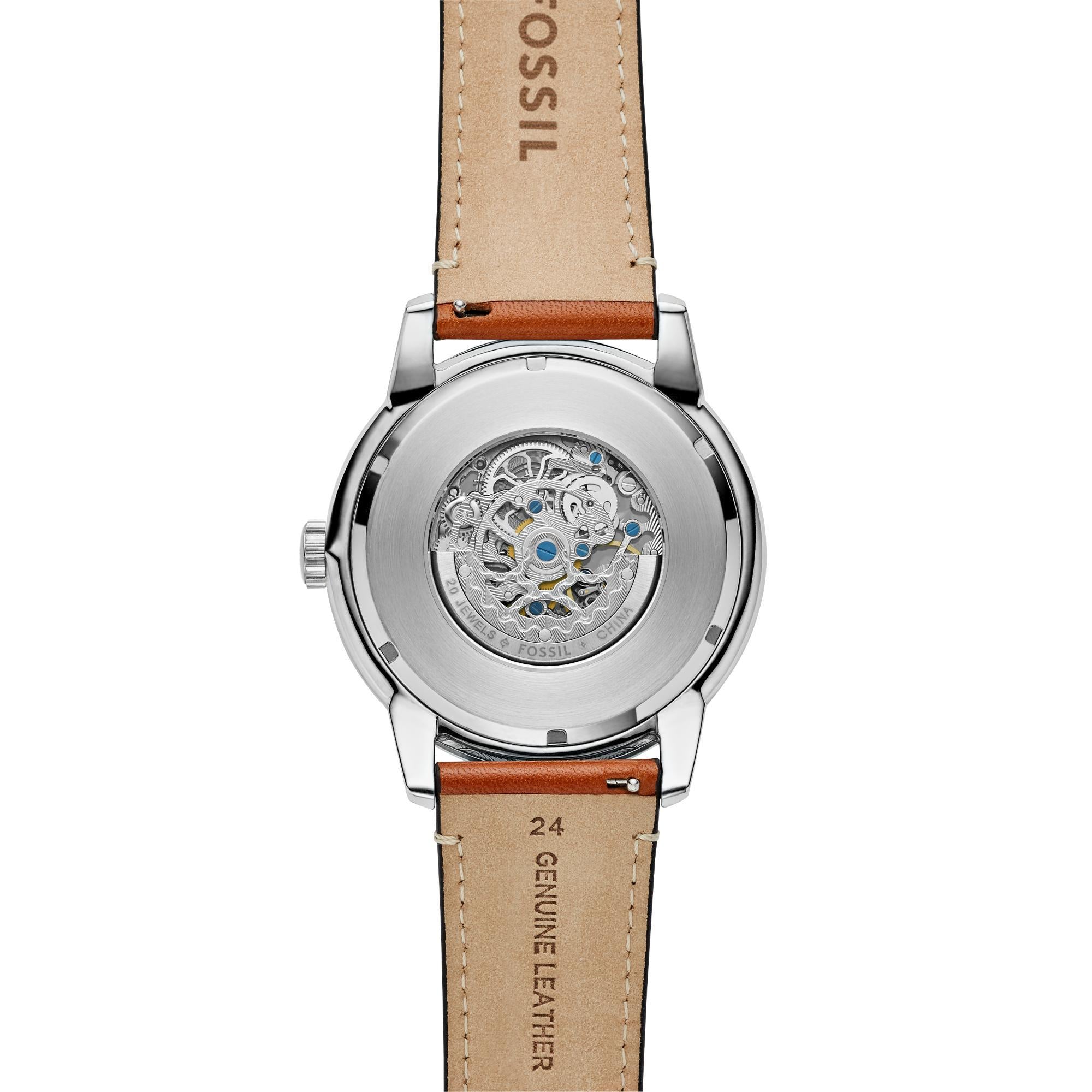 Fossil Townsman 48mm Open Heart Blue Dial Leather Mens Automatic Watch ME3154