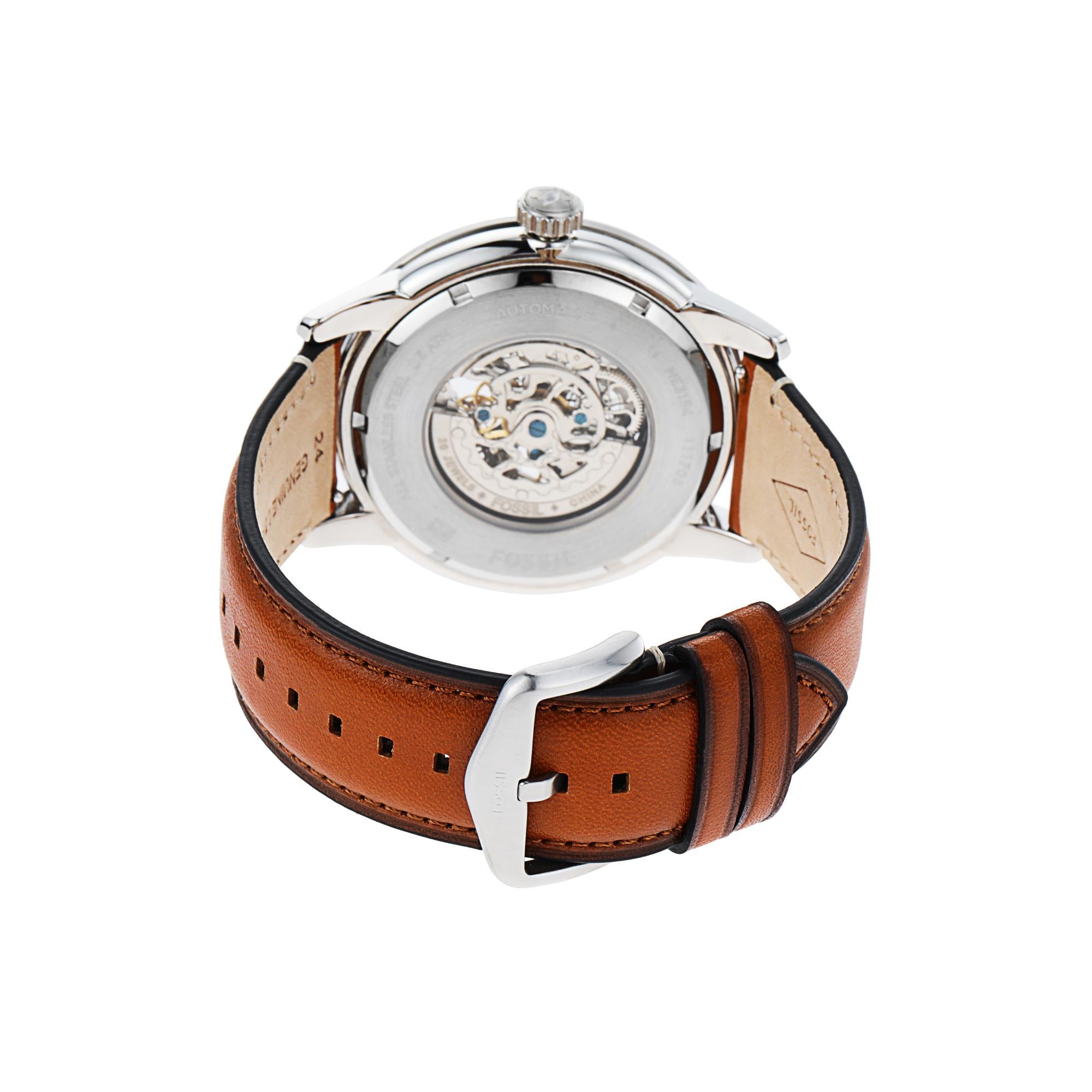 Fossil Townsman 48mm Open Heart Blue Dial Leather Mens Automatic Watch ME3154