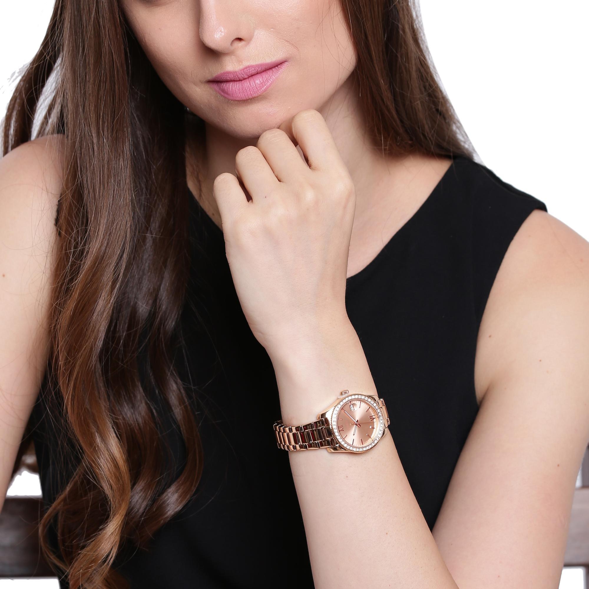 Fossil Scarlette 32mm Rose Gold Dial Steel Ladies Quartz Watch ES4318