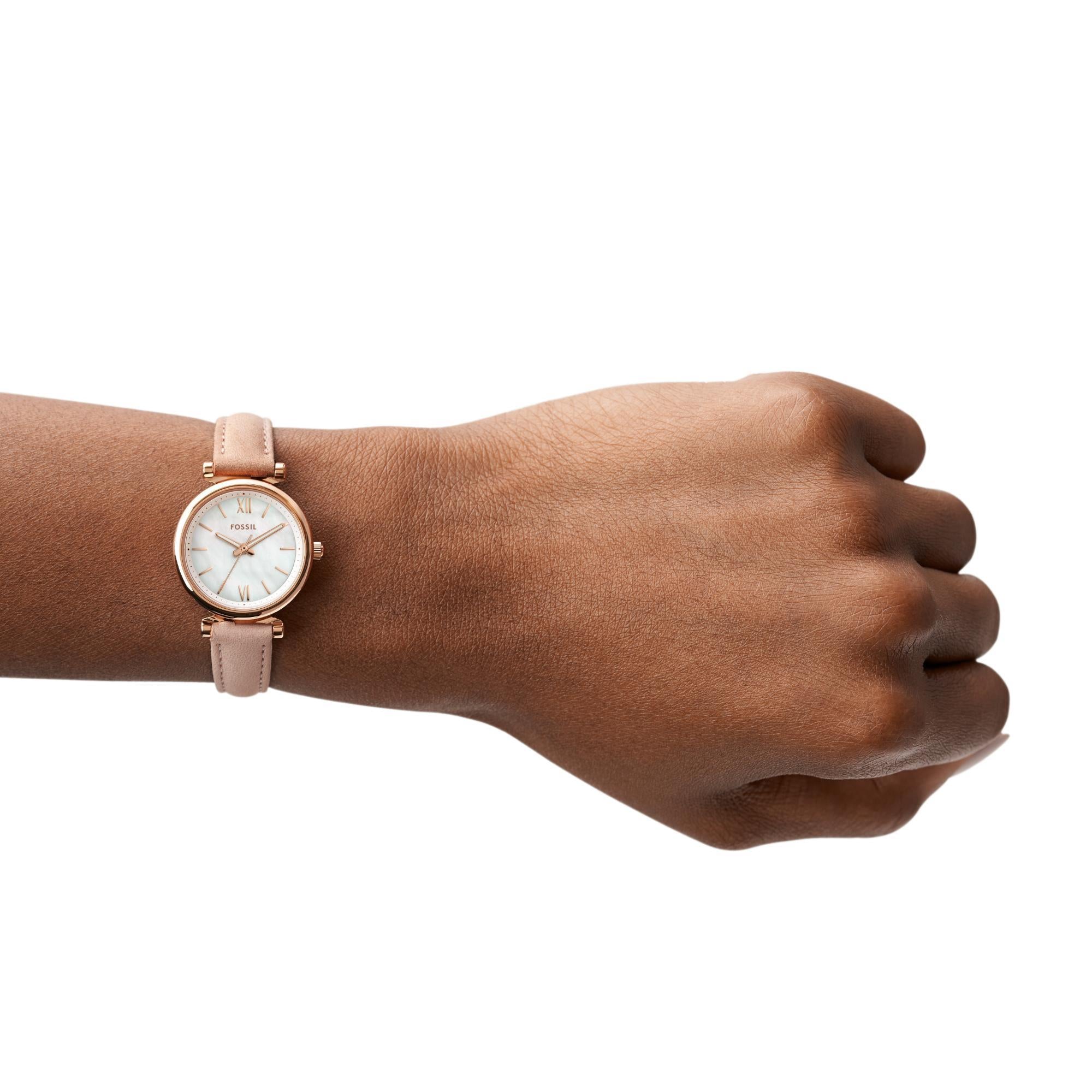 Fossil Carlie 28mm Weiß Muscheldial Leder Damen Quarz Uhr ES4699