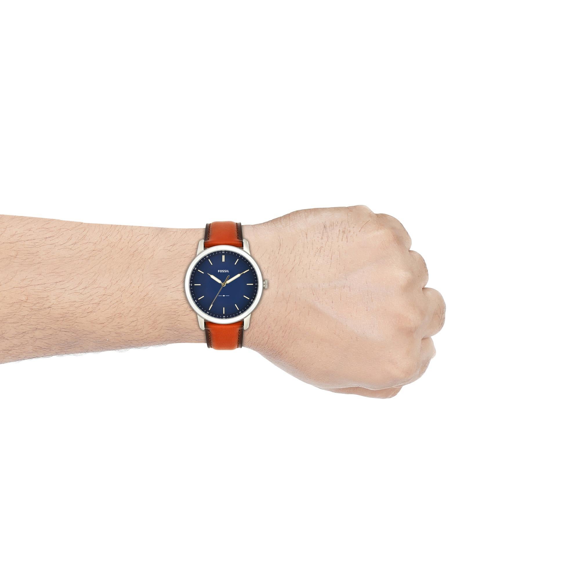 Fossil Minimalist 44mm Leather Blue Dial Leather Mens Quartz Watch FS5304