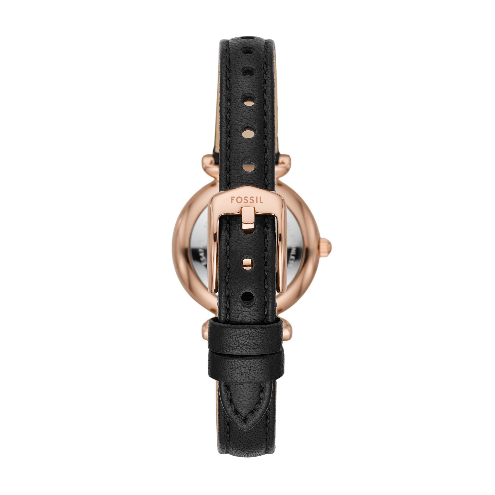 Fossil Carlie 28mm Black Dial Mother of Pearl Leather Ladies Quartz Watch ES4700