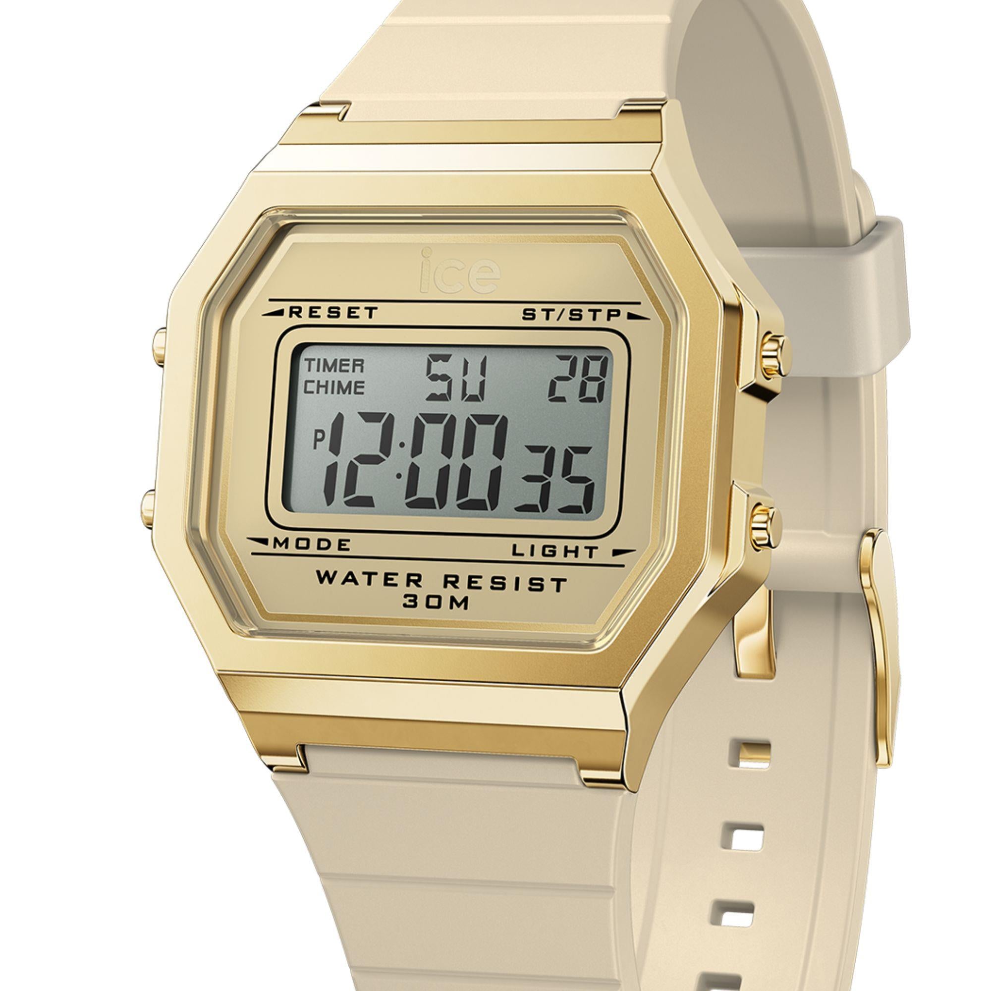 ICE Watch ICE Digit Retro Uhr mit Mandelhaut-Zifferblatt und Silikonarmband 022062