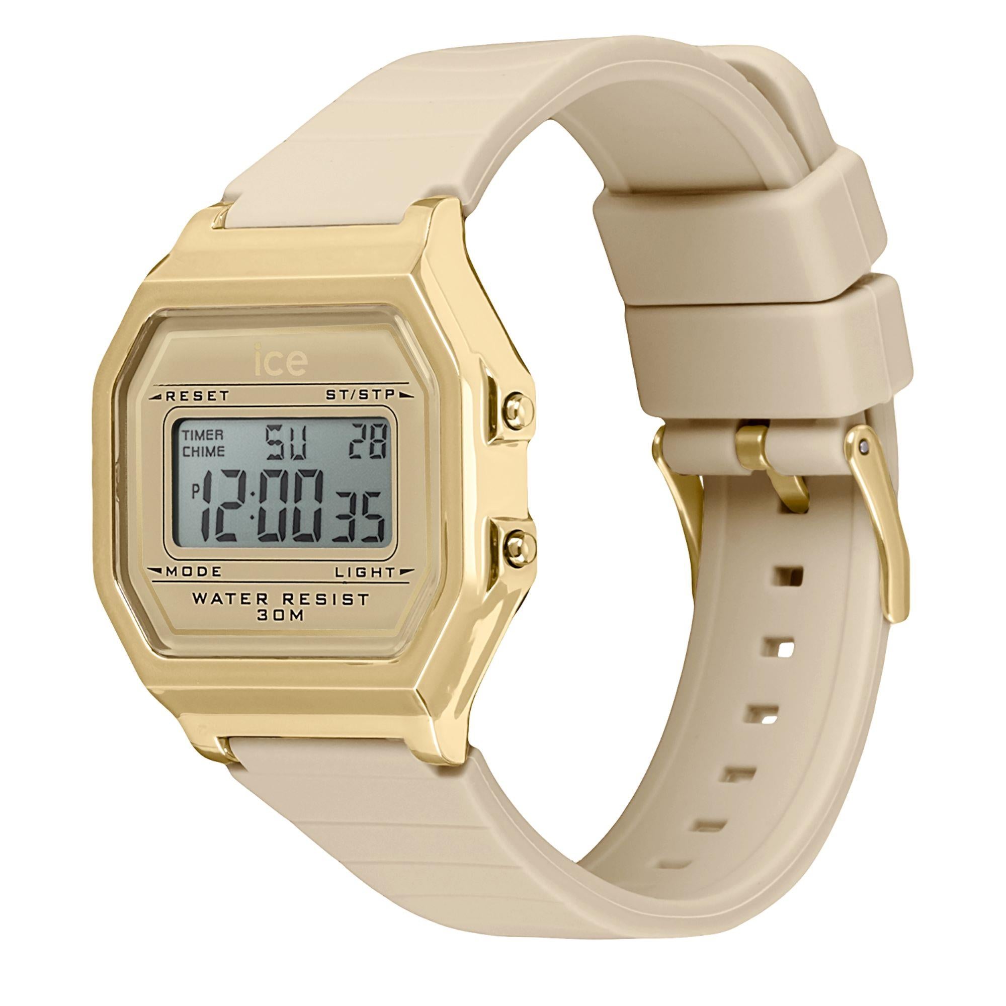 ICE Watch ICE Digit Retro Uhr mit Mandelhaut-Zifferblatt und Silikonarmband 022062