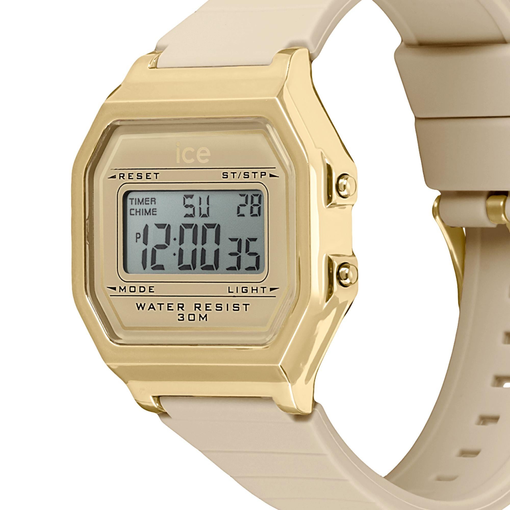 ICE Watch ICE Digit Retro Uhr mit Mandelhaut-Zifferblatt und Silikonarmband 022062