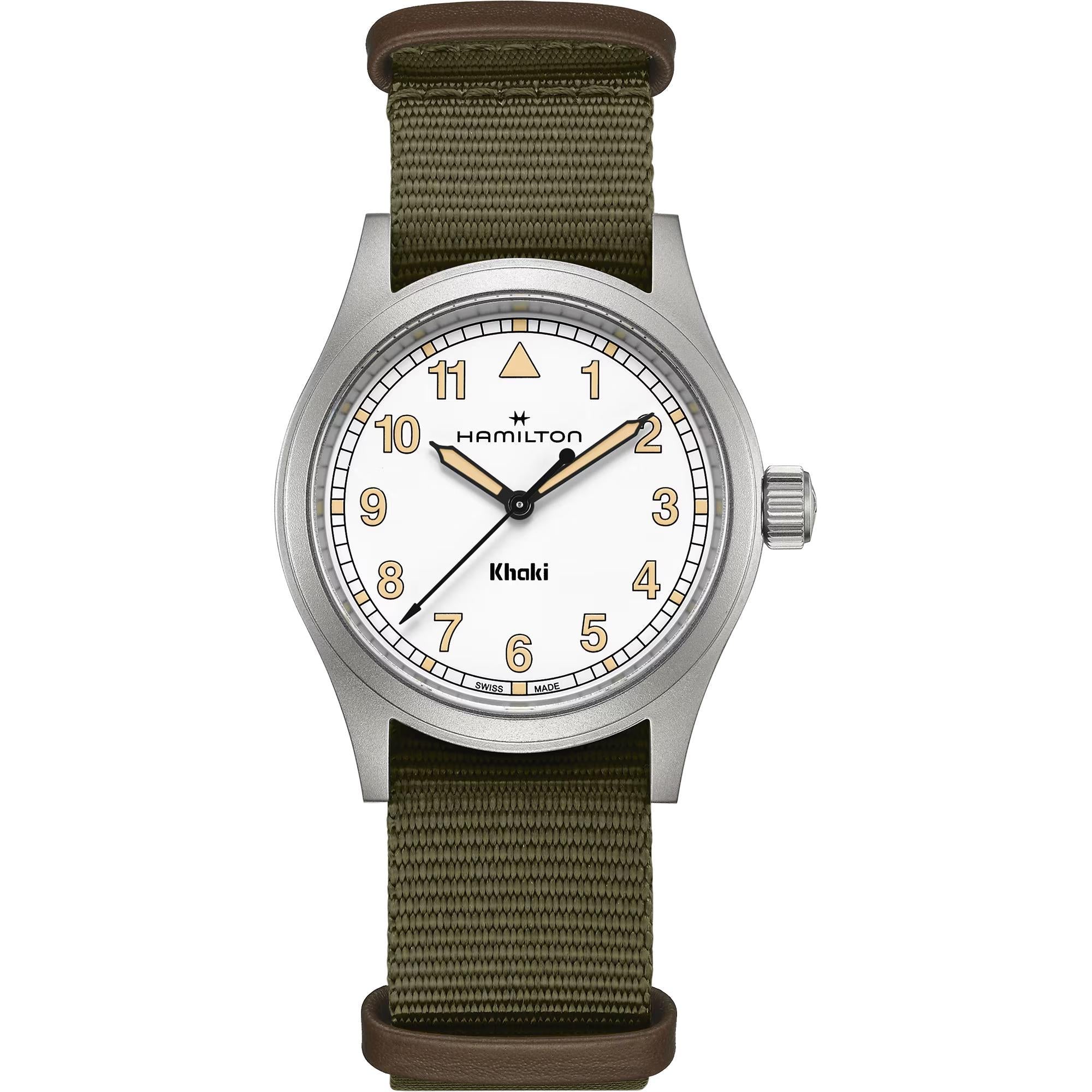 Hamilton Khaki Field 38mm White Dial NATO Quartz watch H69401910 front view