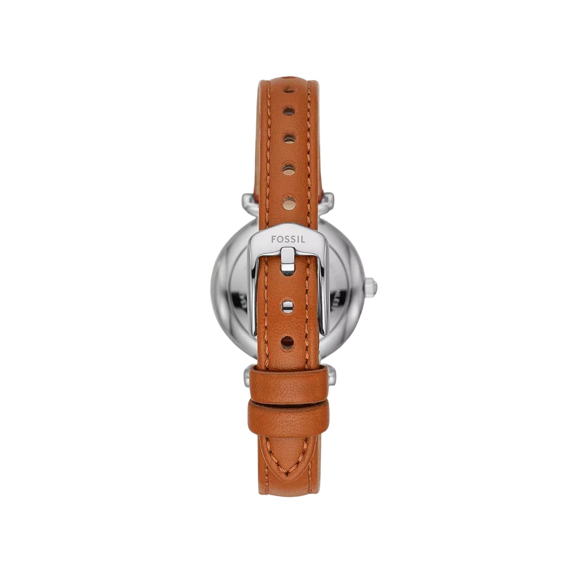 Fossil Carlie 28mm Blue Mother of Pearl Dial Leather Ladies Quartz Watch ES4701