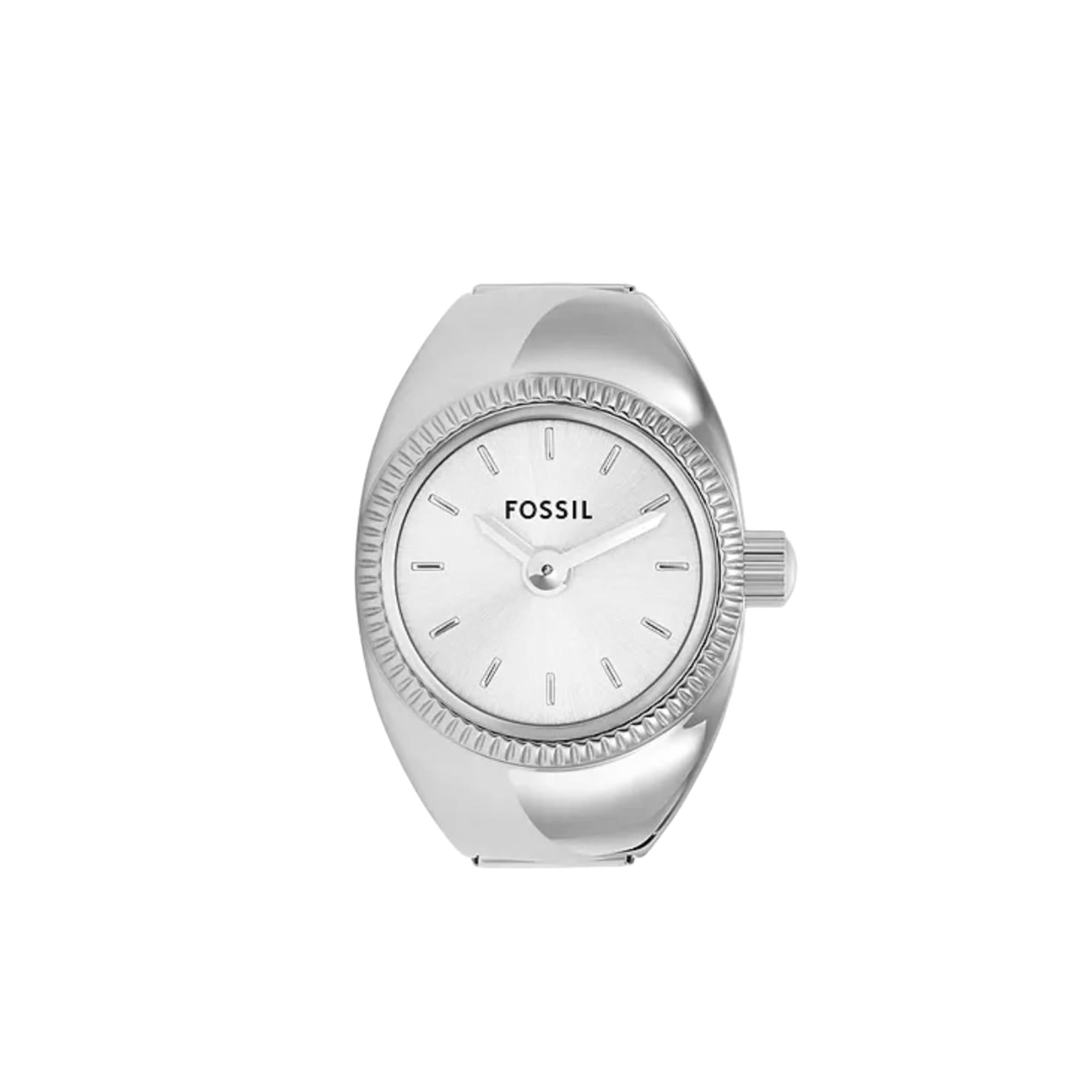 Fossil 15mm White Dial Steel Ladies Quartz Ring Watch ES5245