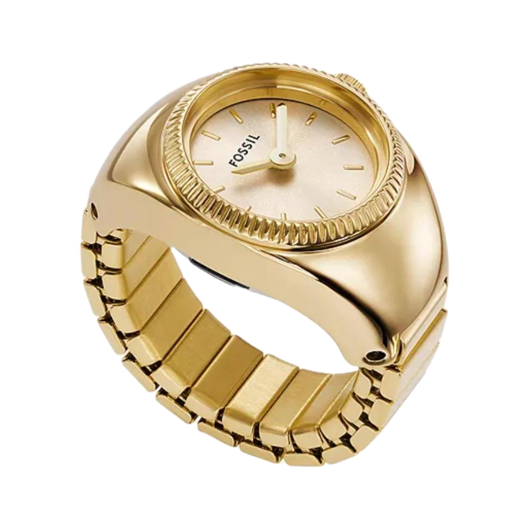 Fossil 15mm Gold Dial Steel Ladies Quartz Ring Watch ES5246