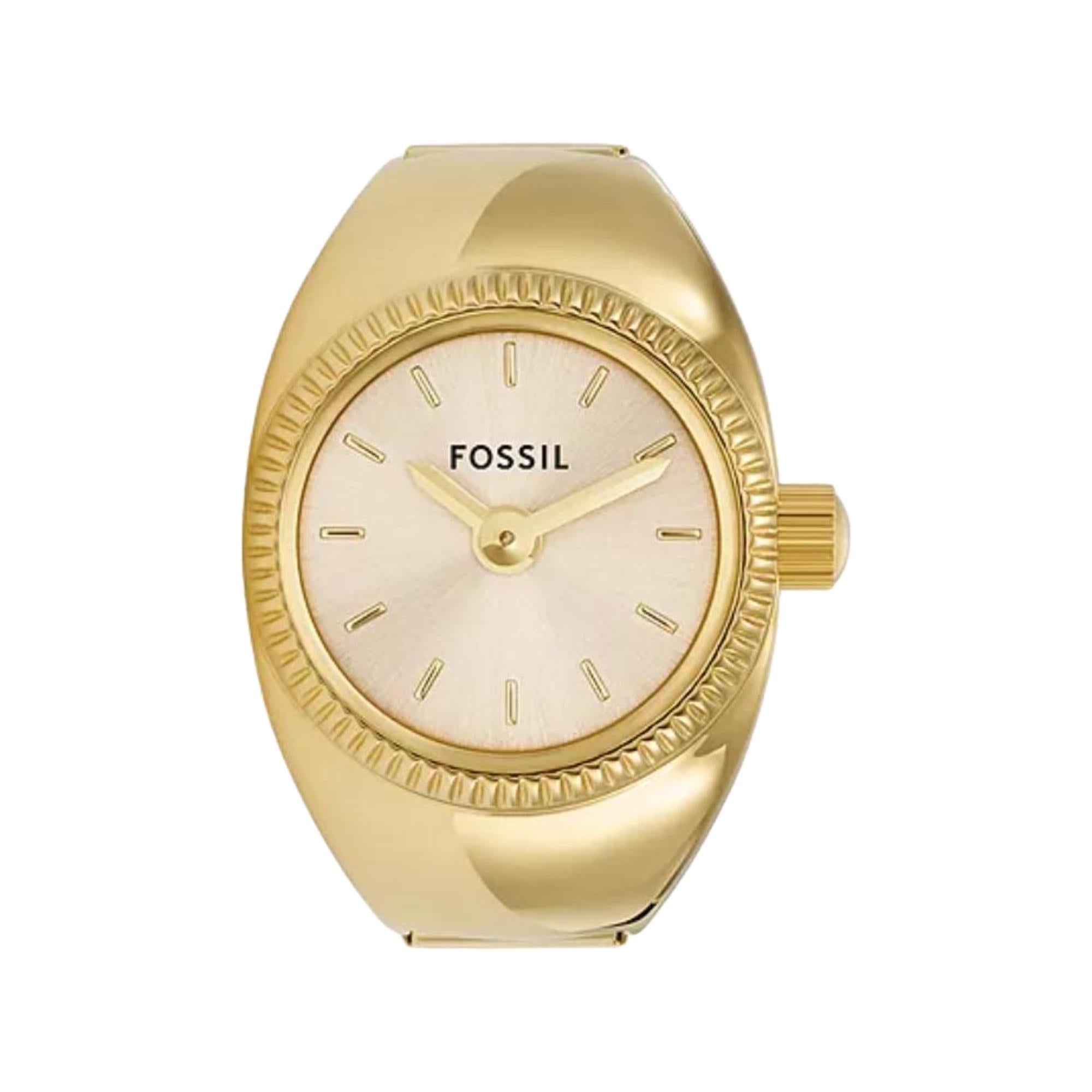 Fossil 15mm Gold Dial Steel Ladies Quartz Ring Watch ES5246